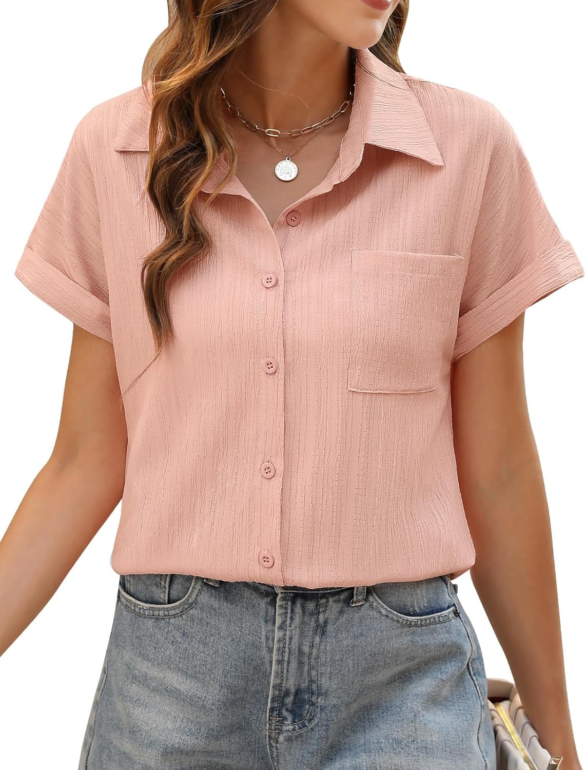 Élise bluse til kvinder sommer – elegant skjorte med V-hals og knapper, løs pasform
