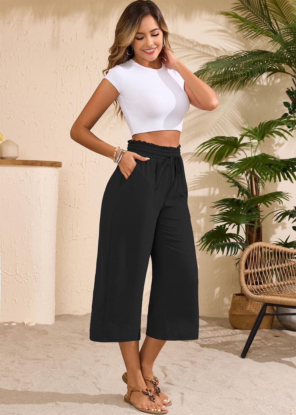 Joanna Damenhose Capri – weiter Schnitt, hohe elastische Taille, leicht, schick im Sommer