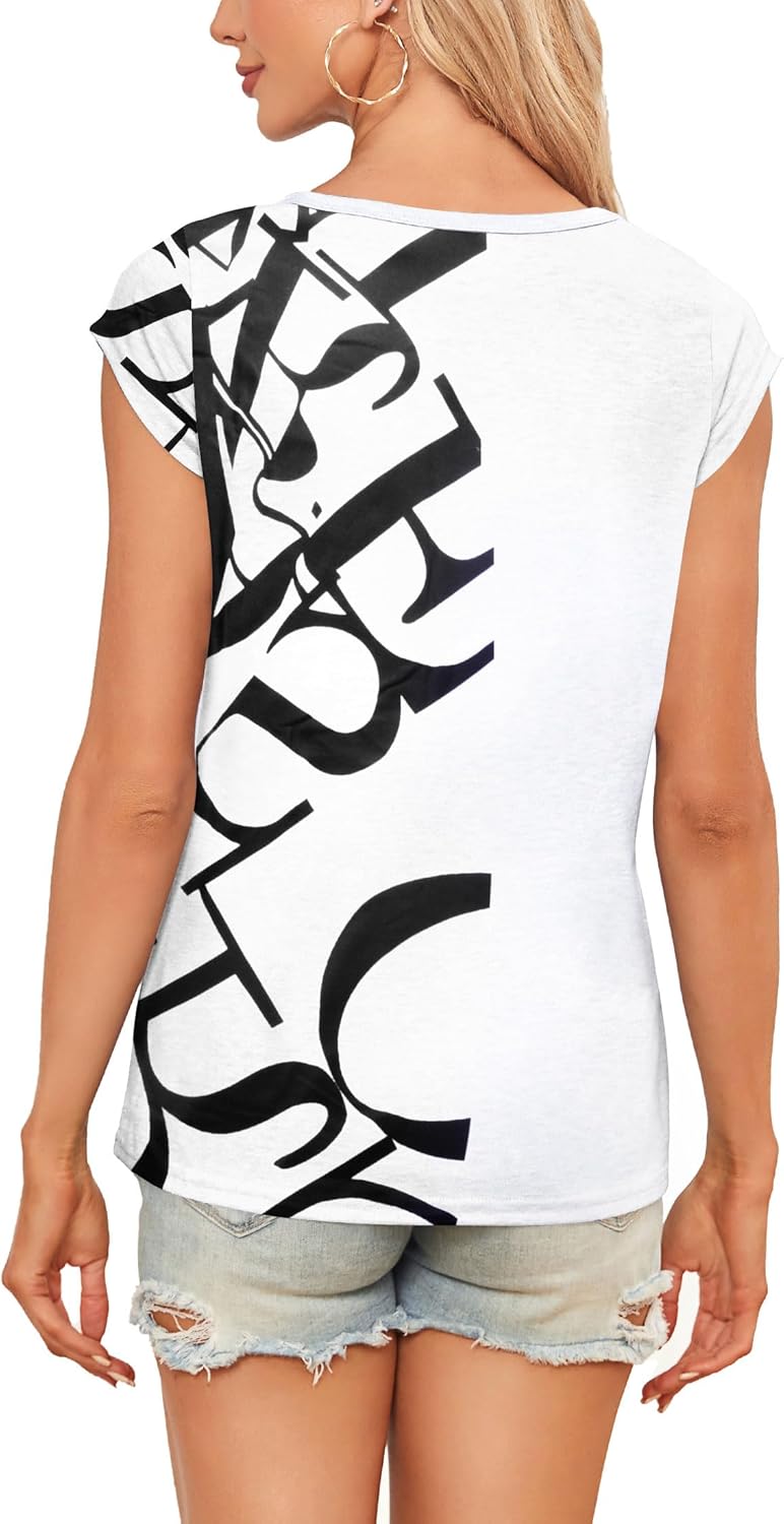 Joanna Top Feminino Decote em V – T-shirt de Manga Curta, Corte Solto, Leve, Casual, Verão