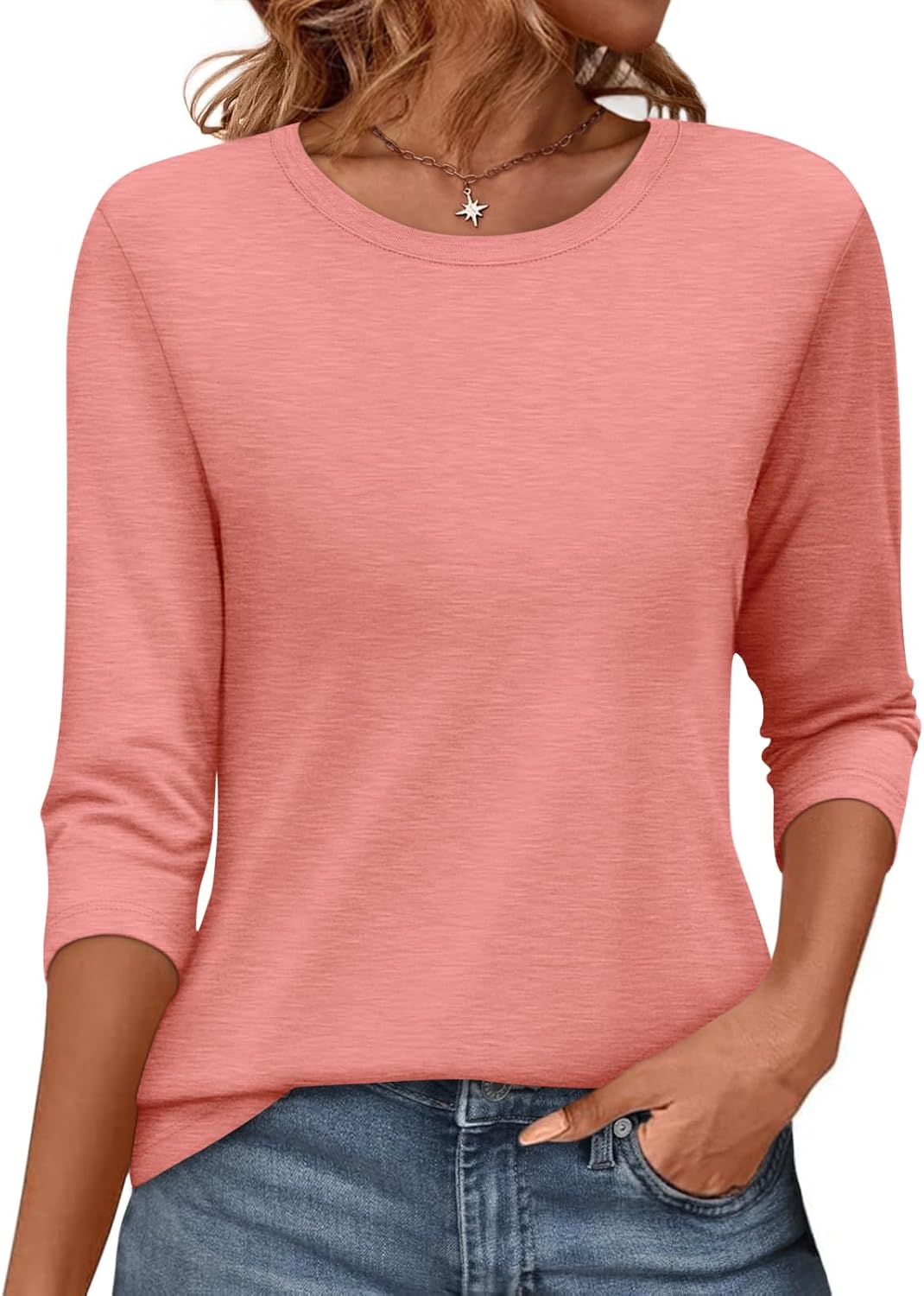 Julie T-shirt Dames – Basis Top Ronde Hals 3/4 Mouwen Licht Casual