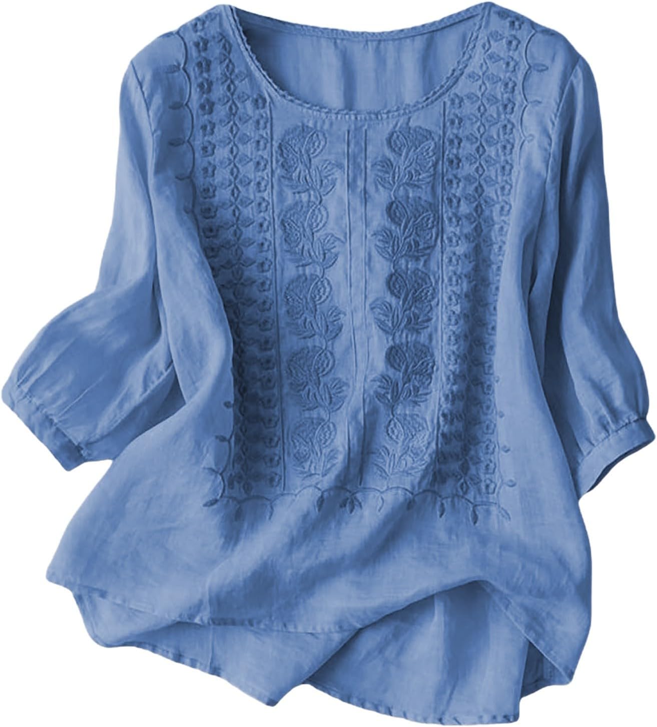 Blusa Élise para Mulher em Linho – Top Boémio com Decote em V e Bordados Florais