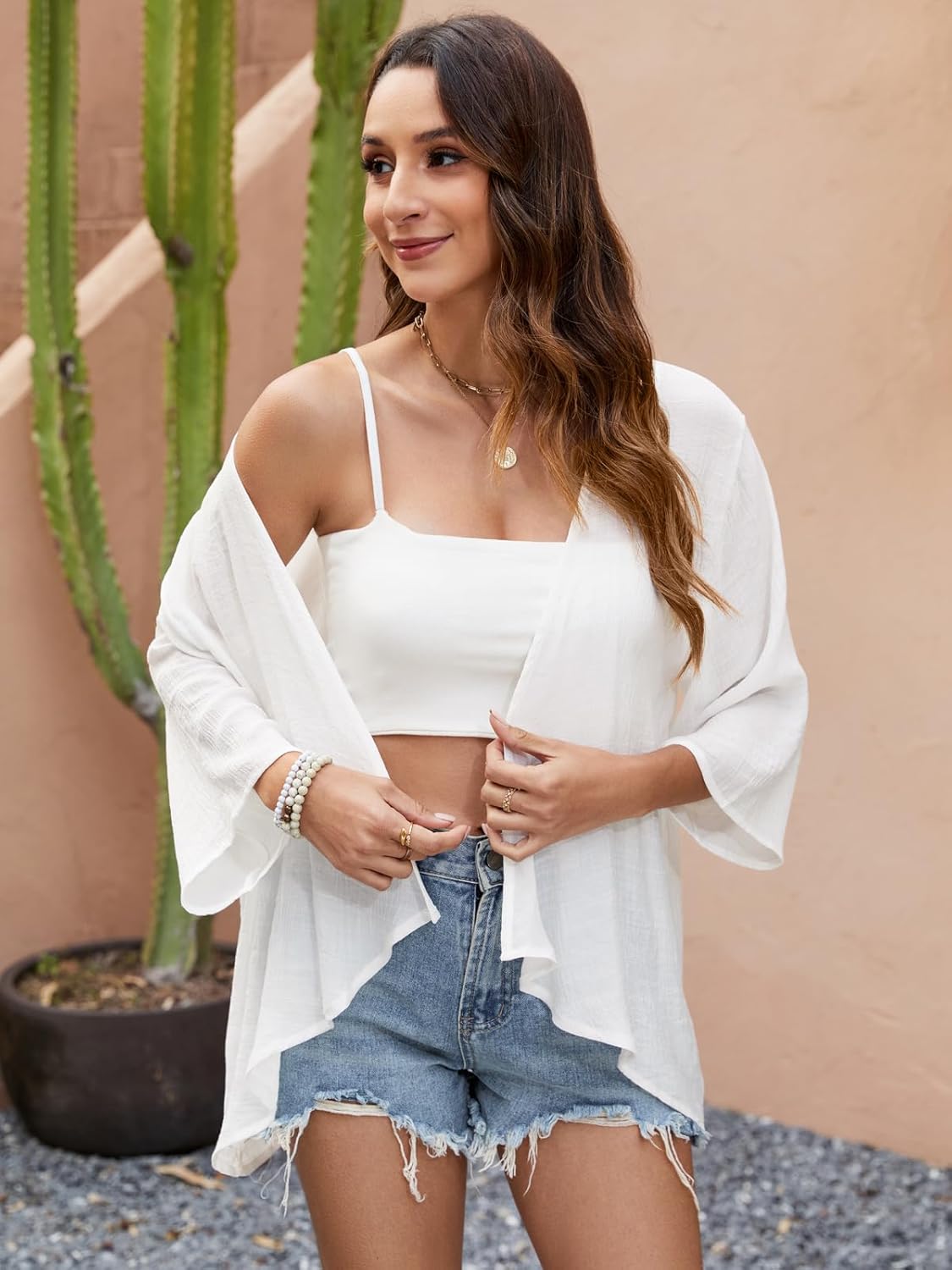 Luna Kimono Mulher Chiffon – Capa Fluida Transparente Elegante Praia Verão