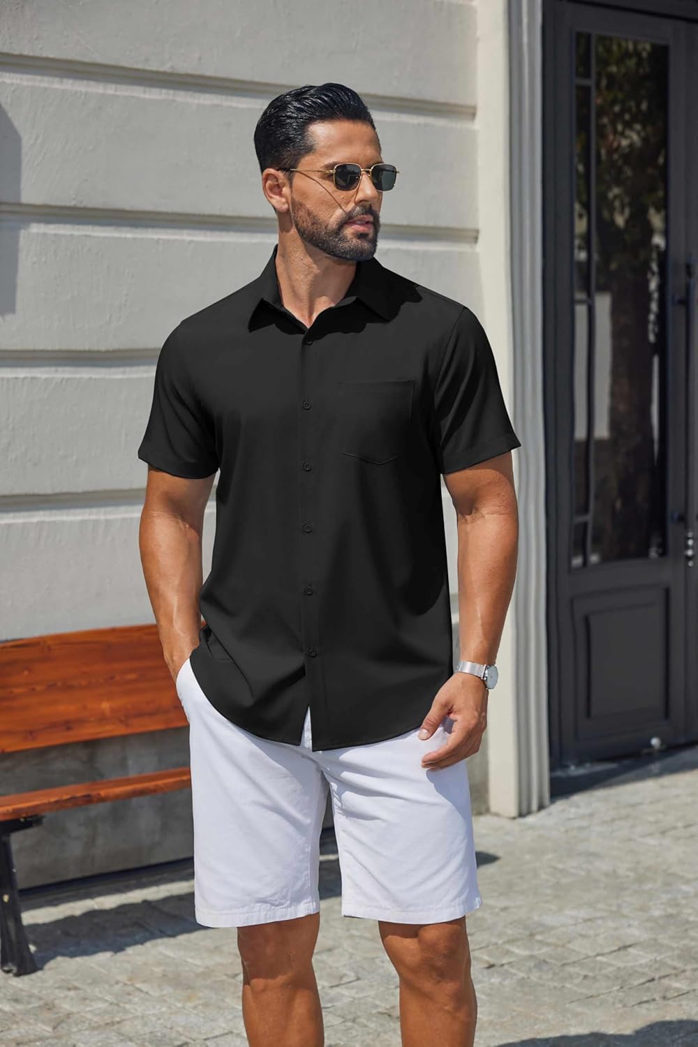 Hulyo overhemd heren – stretch overhemd met korte mouwen, knoopsluiting & casual chique stijl