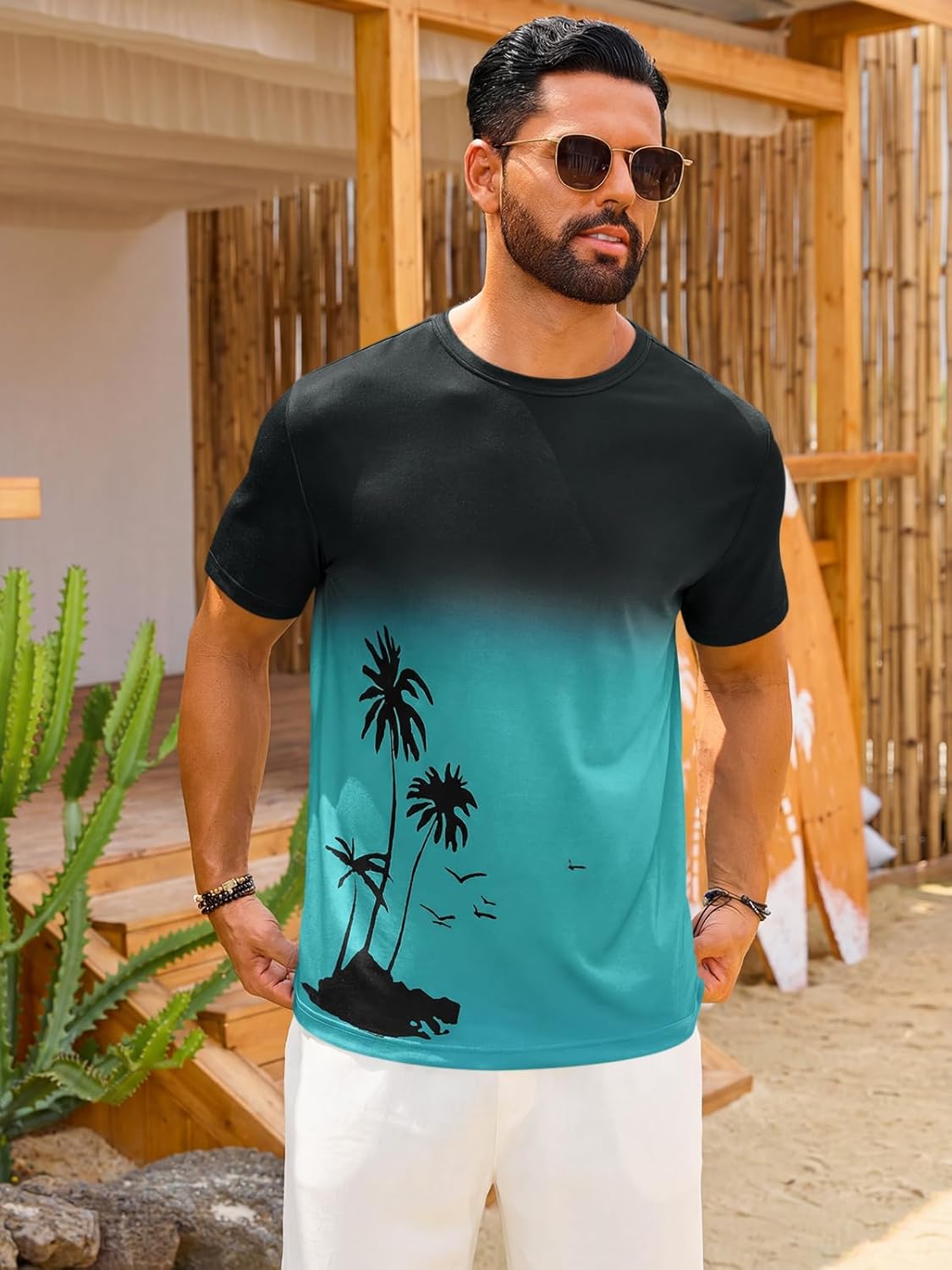 Liam T-shirt Herre – T-shirt med Palmegradient, Vintage Strand- og Casualstil