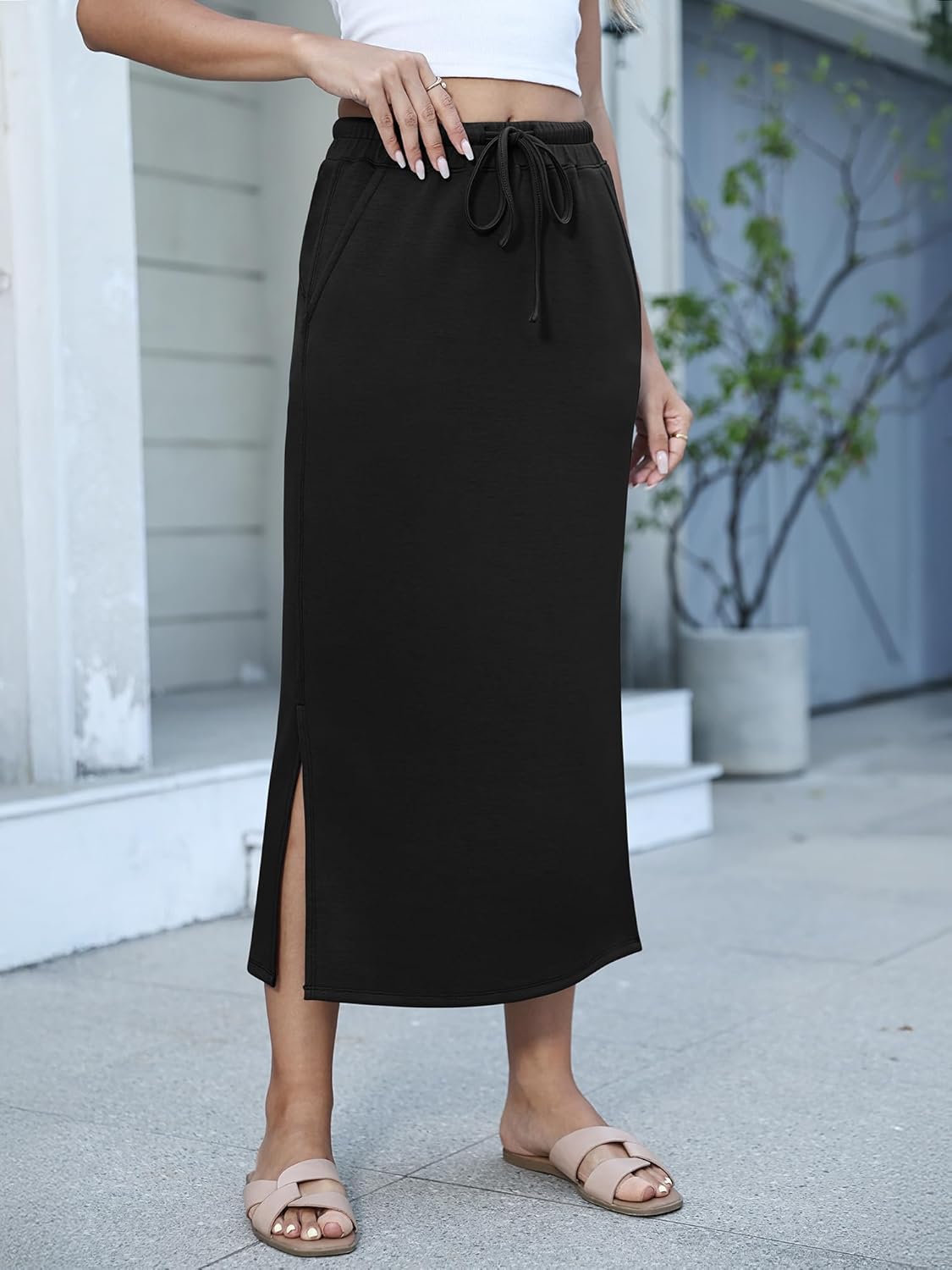 Jessa Jupe Maxi Damen – Maxirock mit hoher Taille, Schlitz & Taschen, lässig schick
