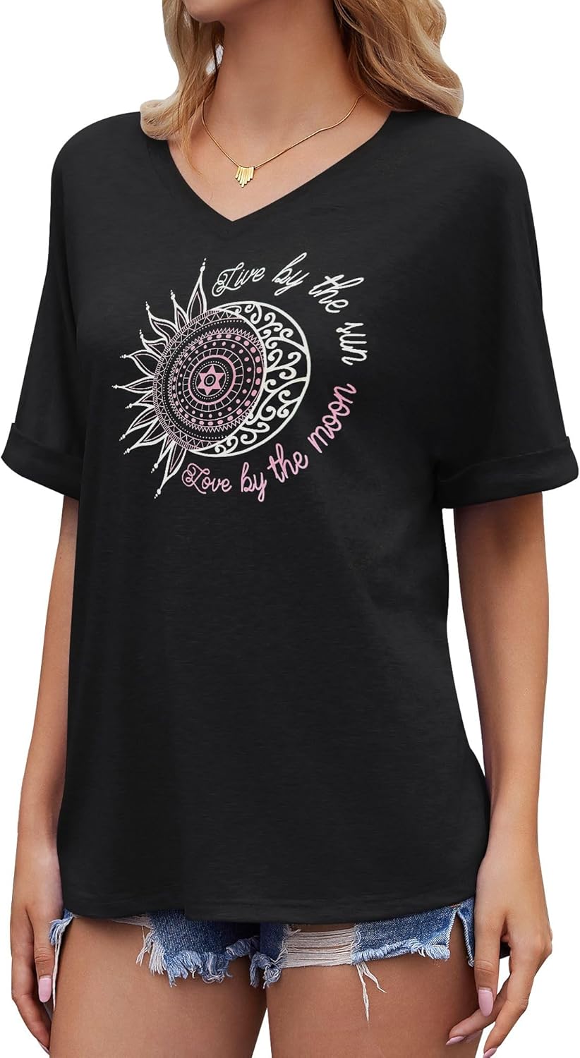 Emma Oversized Dames T-shirt – Top met V-hals, Korte Mouwen, Lichtgewicht, Chic Zomer