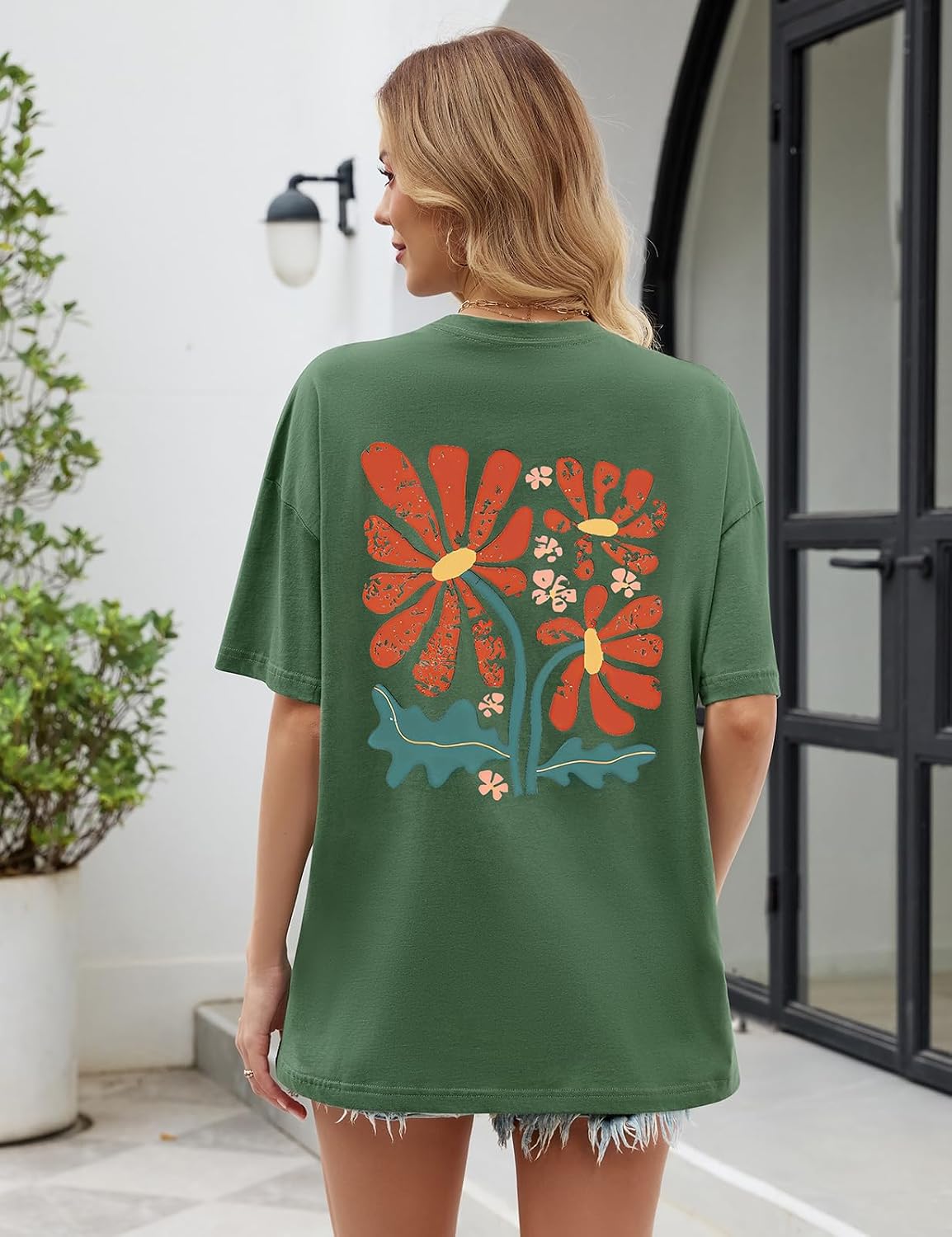 Camiseta Oversize Danielle para Mujer – Top de Algodón 100 % Estampado de Manga Corta