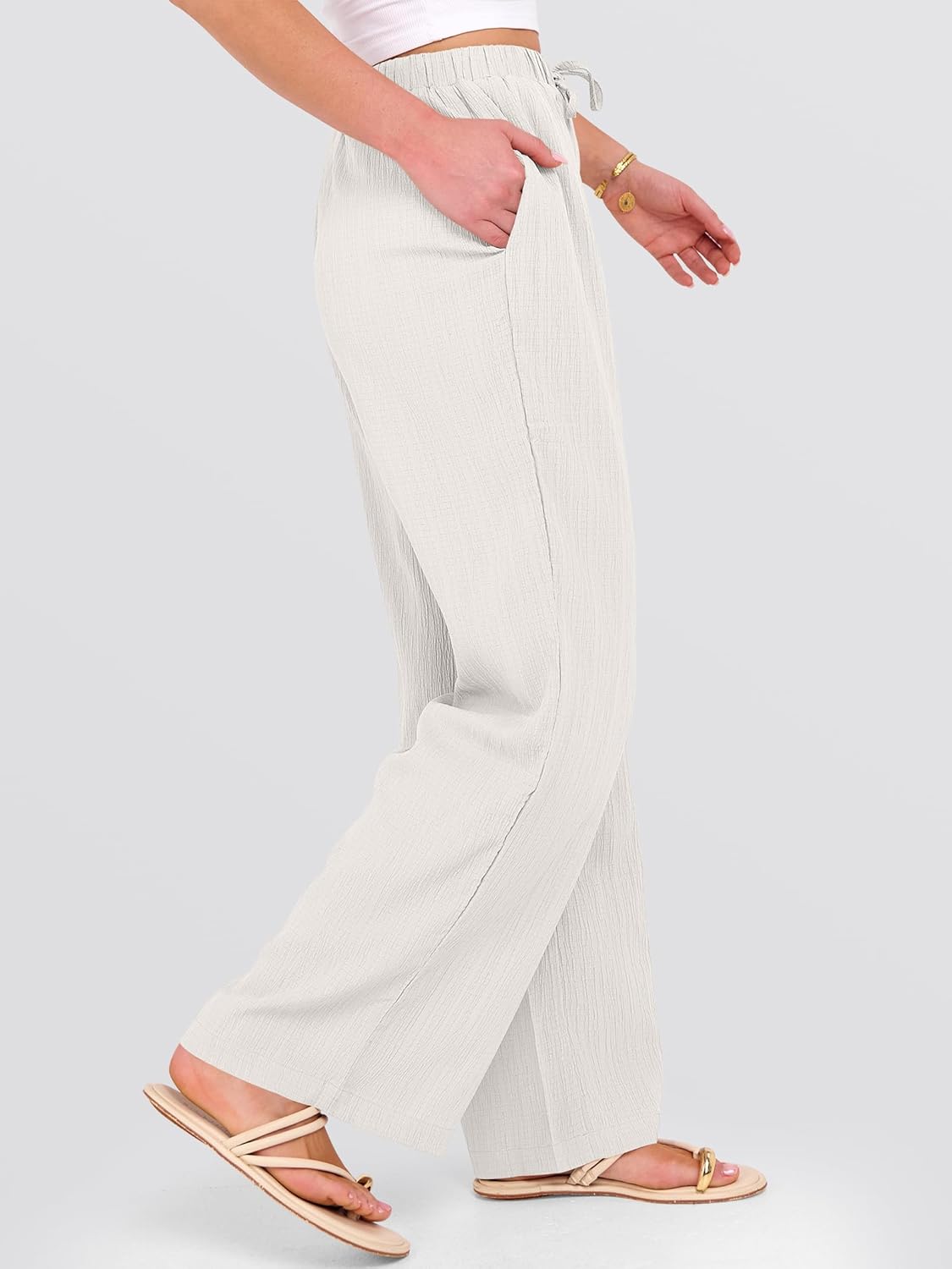Malaya Pantaloni Donna – Pantaloni Palazzo Larghi con Vita Elastica e Tasche Estate