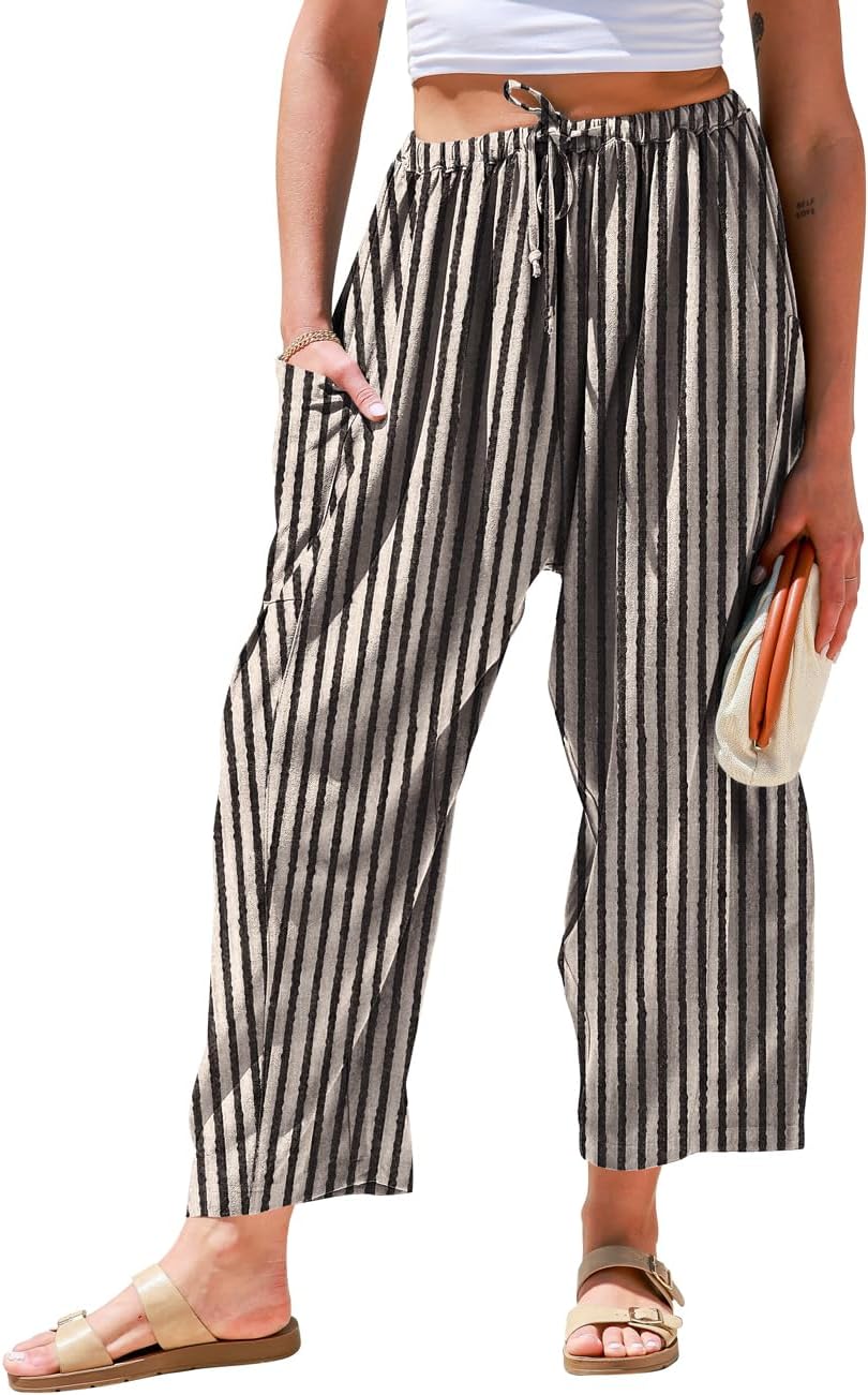 Calças Aliyah Mulher – Palazzo Lin Largas Oversize Cintura com Cordão e Bolsos