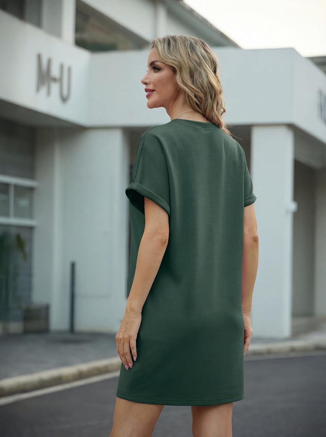 Vestido Léa Mulher – Vestido Mini Gola Redonda Mangas Curtas Corte A com Bolsos Verão