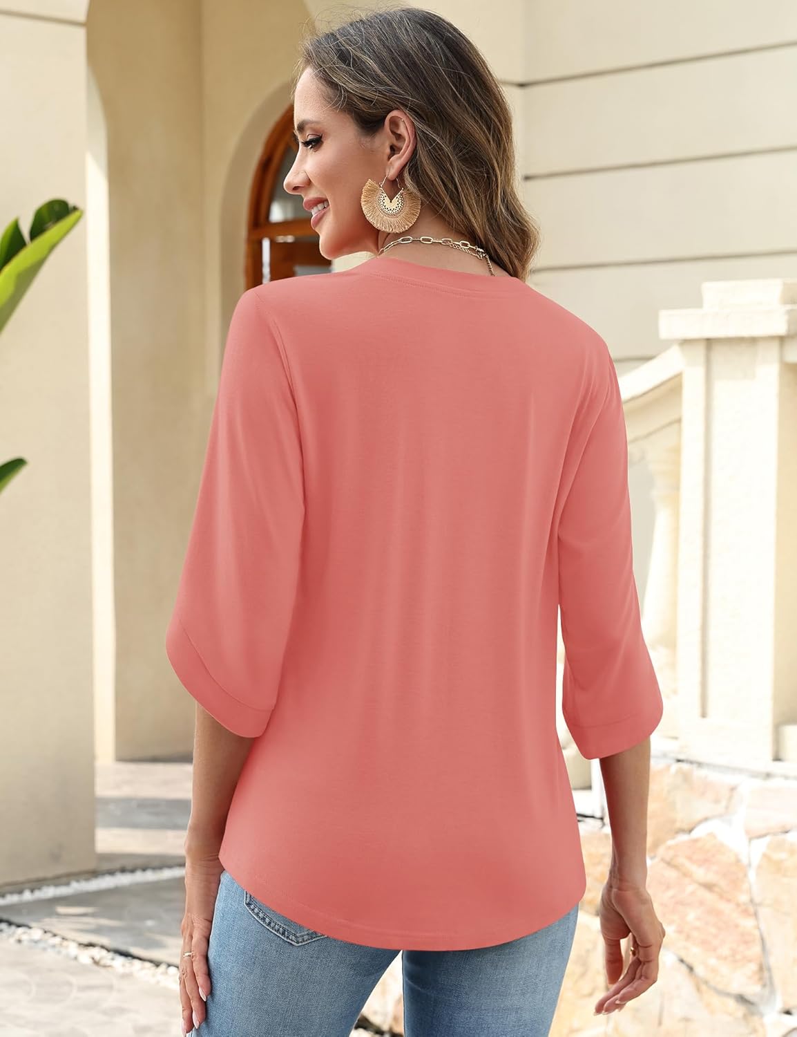 Blusa Sophie para mujer – Túnica elegante con cuello en V y mangas 3/4 acampanadas