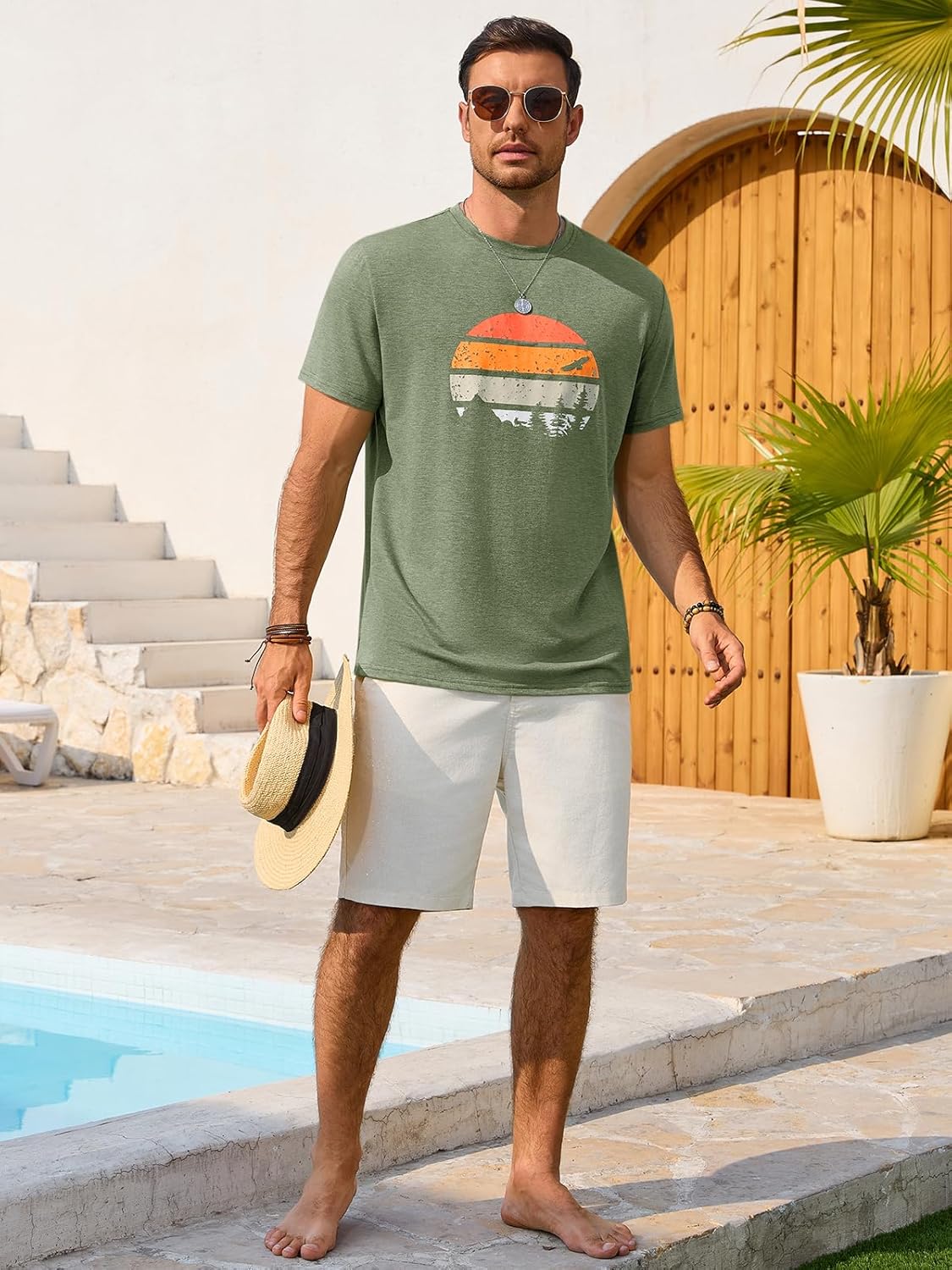 Enzo T-Shirt Ανδρικό – Γραφικό T-shirt με στρογγυλή λαιμόκοψη, στυλ Vintage Παραλία & Casual