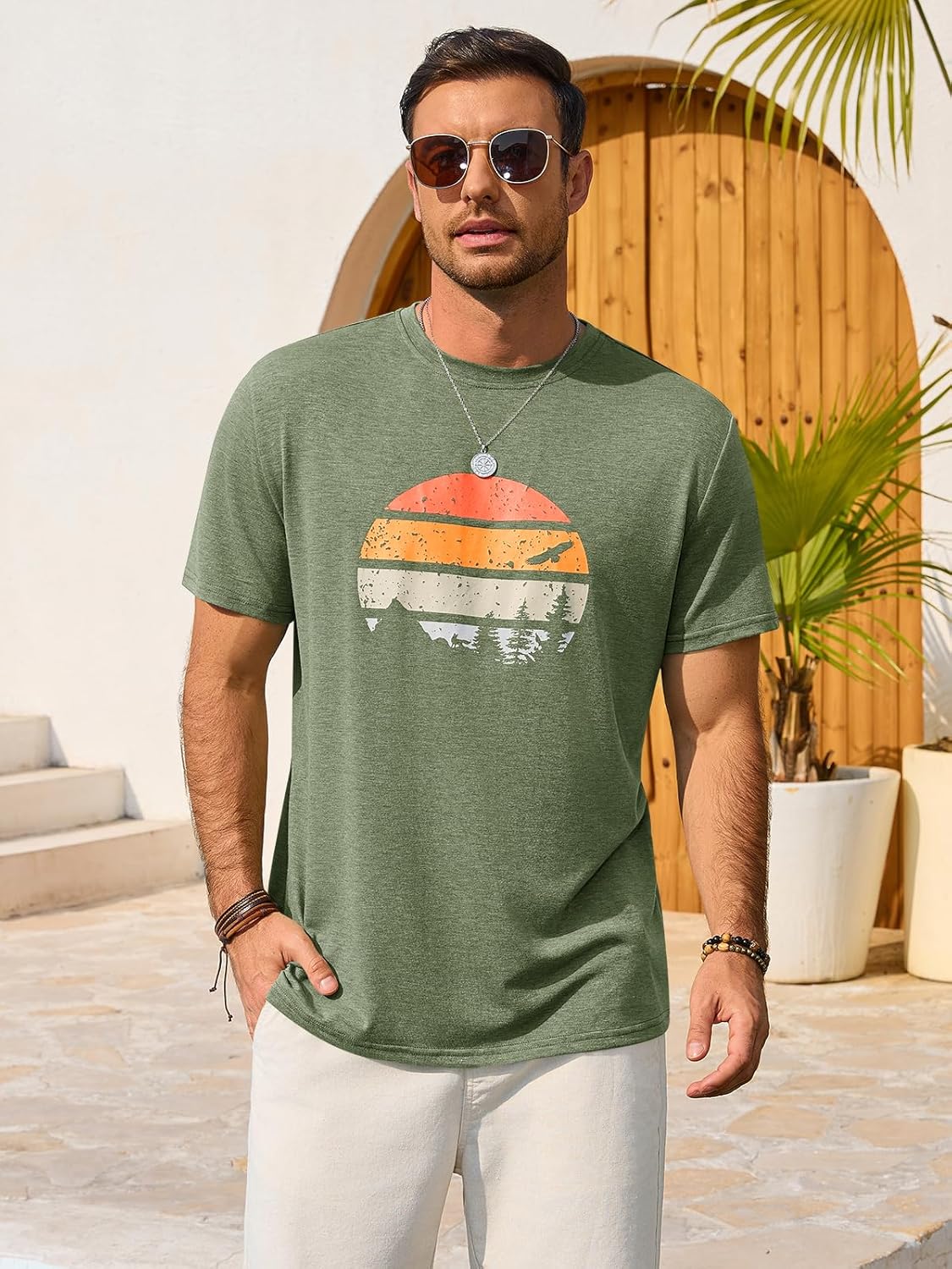 Enzo T-Shirt Ανδρικό – Γραφικό T-shirt με στρογγυλή λαιμόκοψη, στυλ Vintage Παραλία & Casual