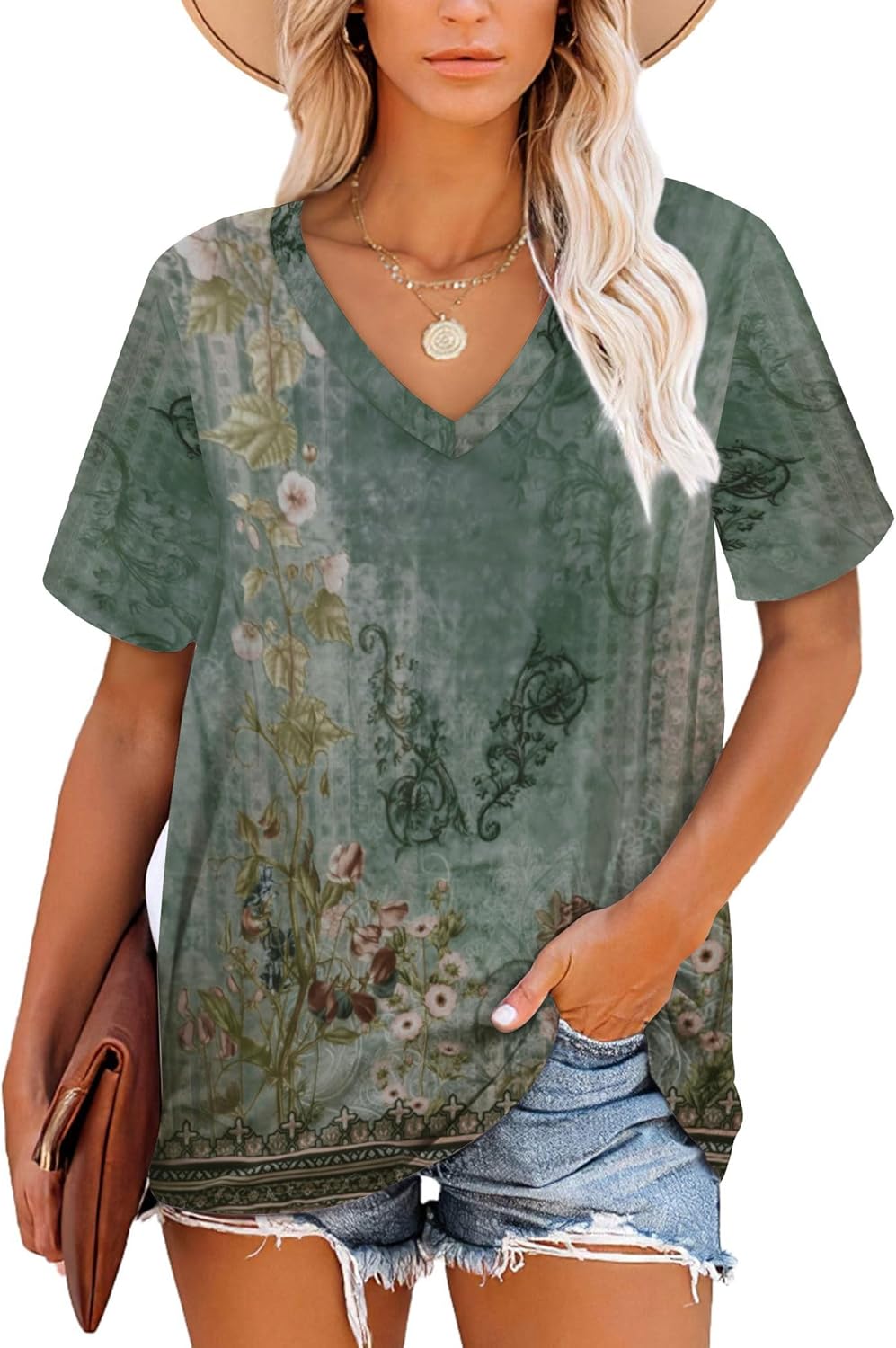 Chloé T-shirt til kvinder med striber – tunika med V-hals, korte ærmer, løs pasform, sommer
