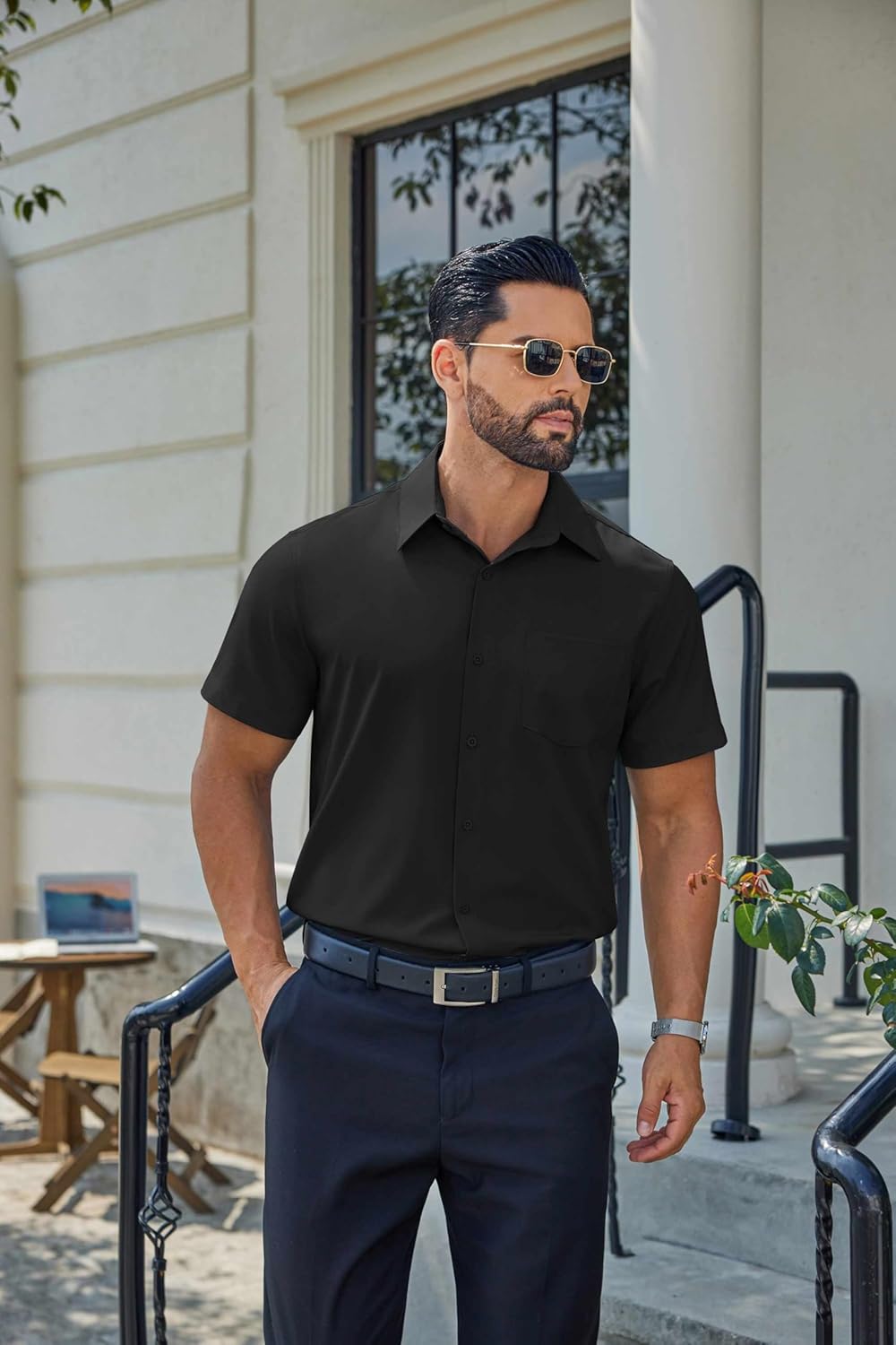 Hulyo overhemd heren – stretch overhemd met korte mouwen, knoopsluiting & casual chique stijl
