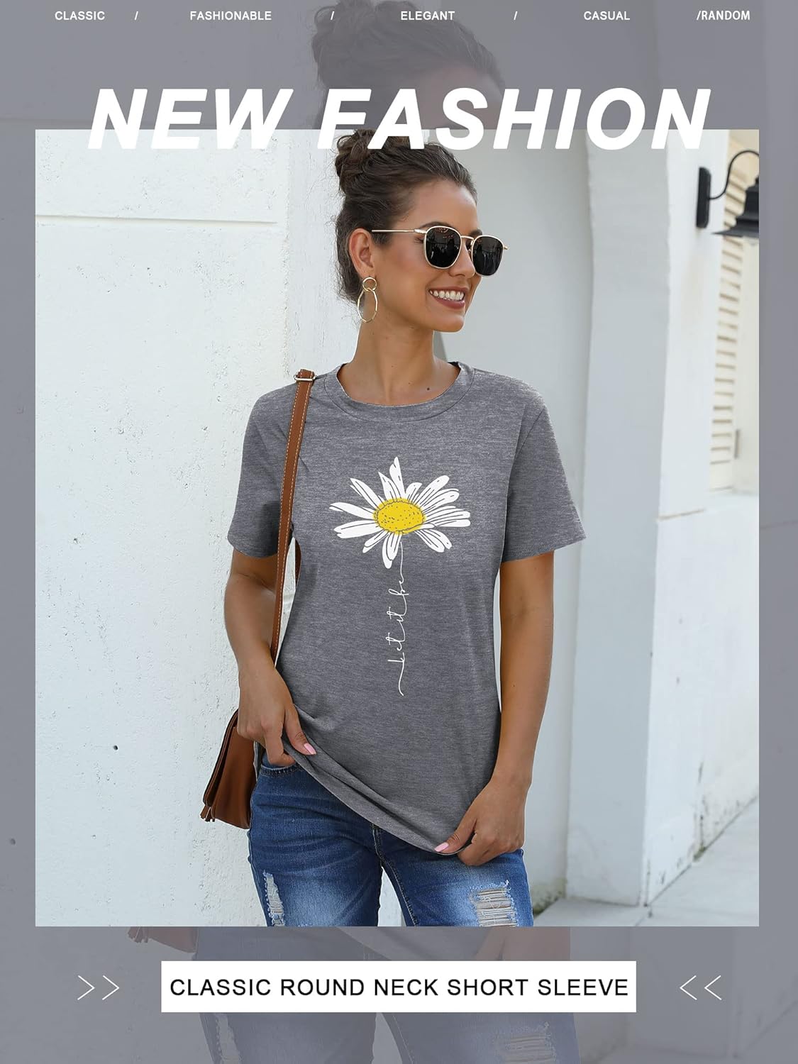 Lily T-shirt Dames Madeliefje – Top Met Print “Let It Be” Ronde Hals Korte Mouwen Zomer