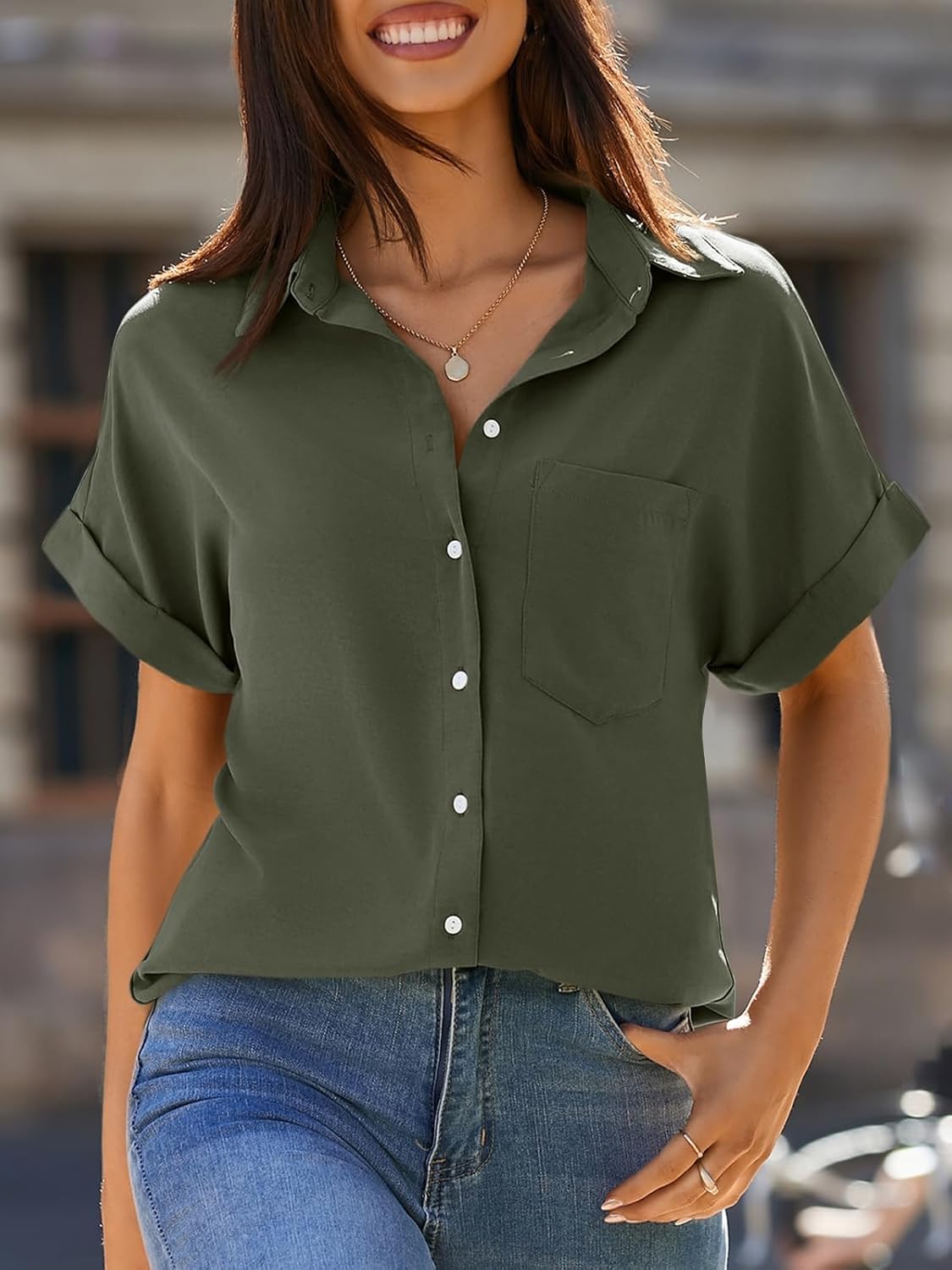 Blusa Marina Donna – Camicetta a Righe con Collo a V e Bottoni