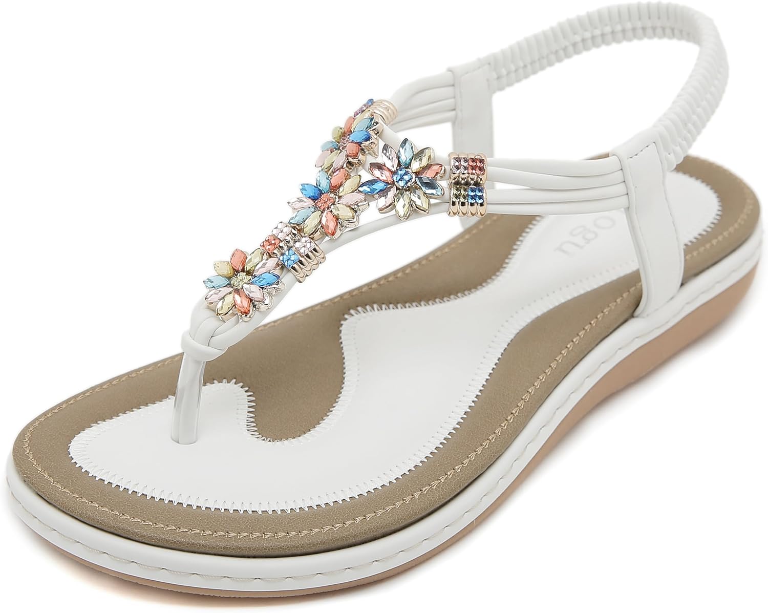 Valeria Tongs Bohèmes Dames – Zomersandalen met Bloemen, Strass en Comfortzool