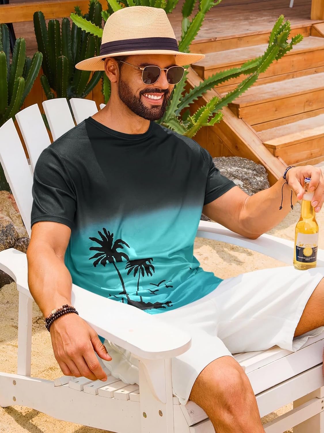Liam T-shirt Herre – T-shirt med Palmegradient, Vintage Strand- og Casualstil