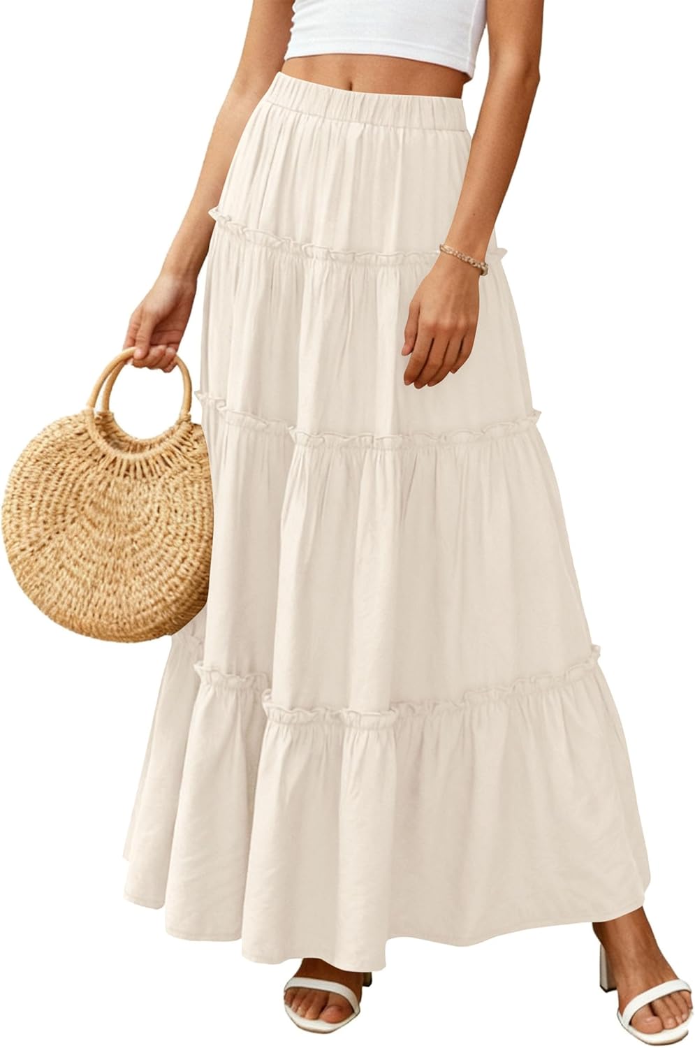 Layza Maxirock Damen – Boho-Rock mit hoher Taille, fließend & Volants Sommer