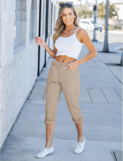Laurice Pantaloni Cargo Capri Donna – Vita Alta Elastico, Multi Tasche Casual