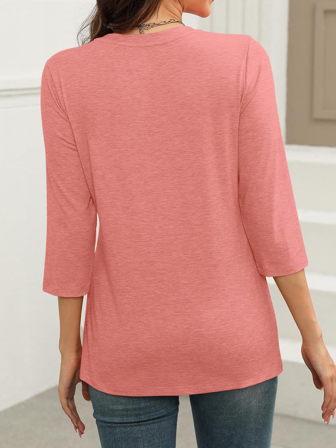 Julie T-shirt Dames – Basis Top Ronde Hals 3/4 Mouwen Licht Casual