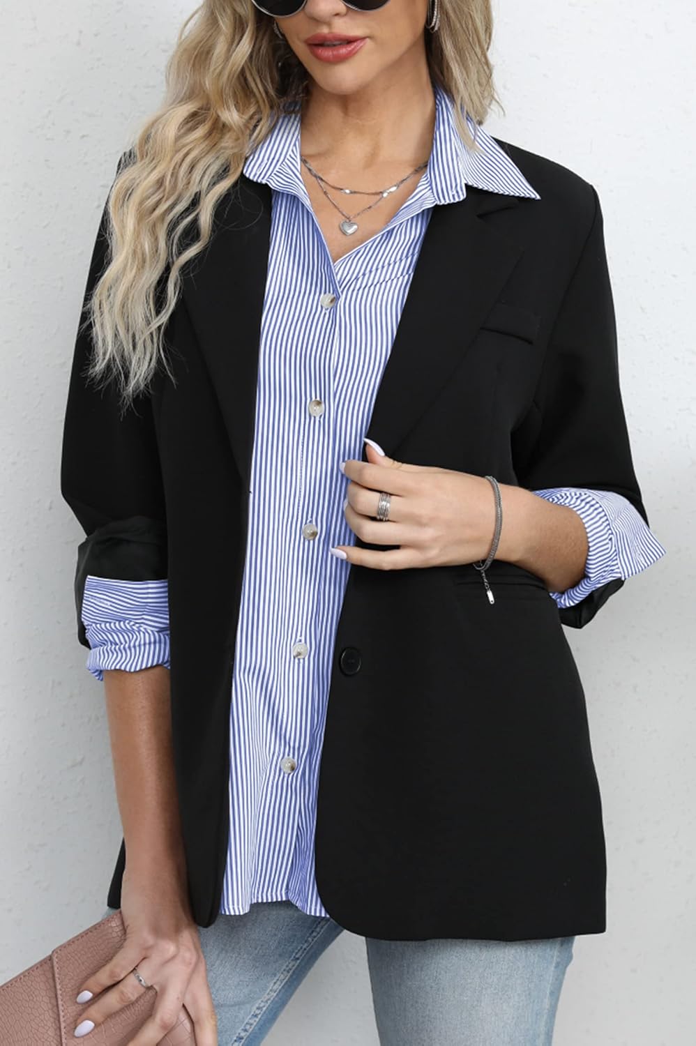 Élise Camisa Mulher – Blusa às Riscas com Decote em V, Mangas Compridas e Botões Elegante