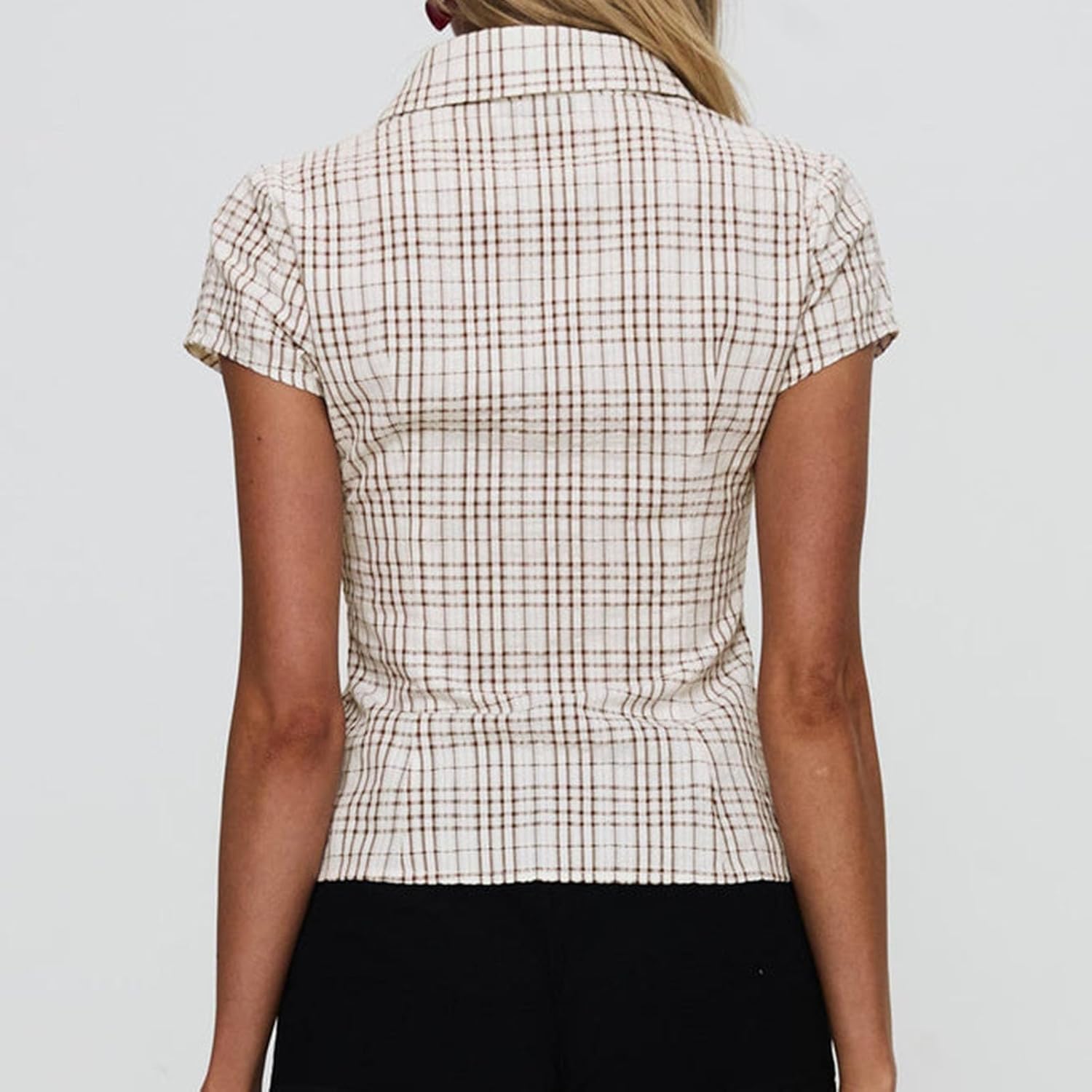 Léa Camicetta Donna – Blusa aderente con colletto a camicia e maniche corte