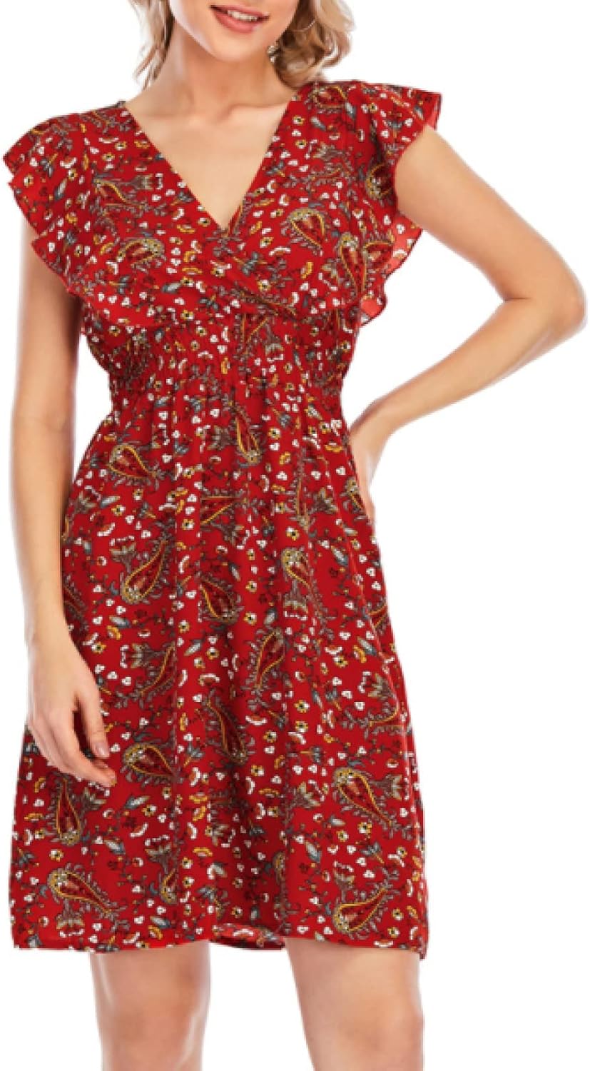 Chloé Mini-mekko Naisille – Kukallinen Sifonkimekko V-päänti Volantit Hihaton