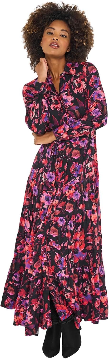 Chloé Rochie Cămașă Maxi Florală – Rochie Lungă cu Guler Cămașă și Mâneci Lungi Elegantă