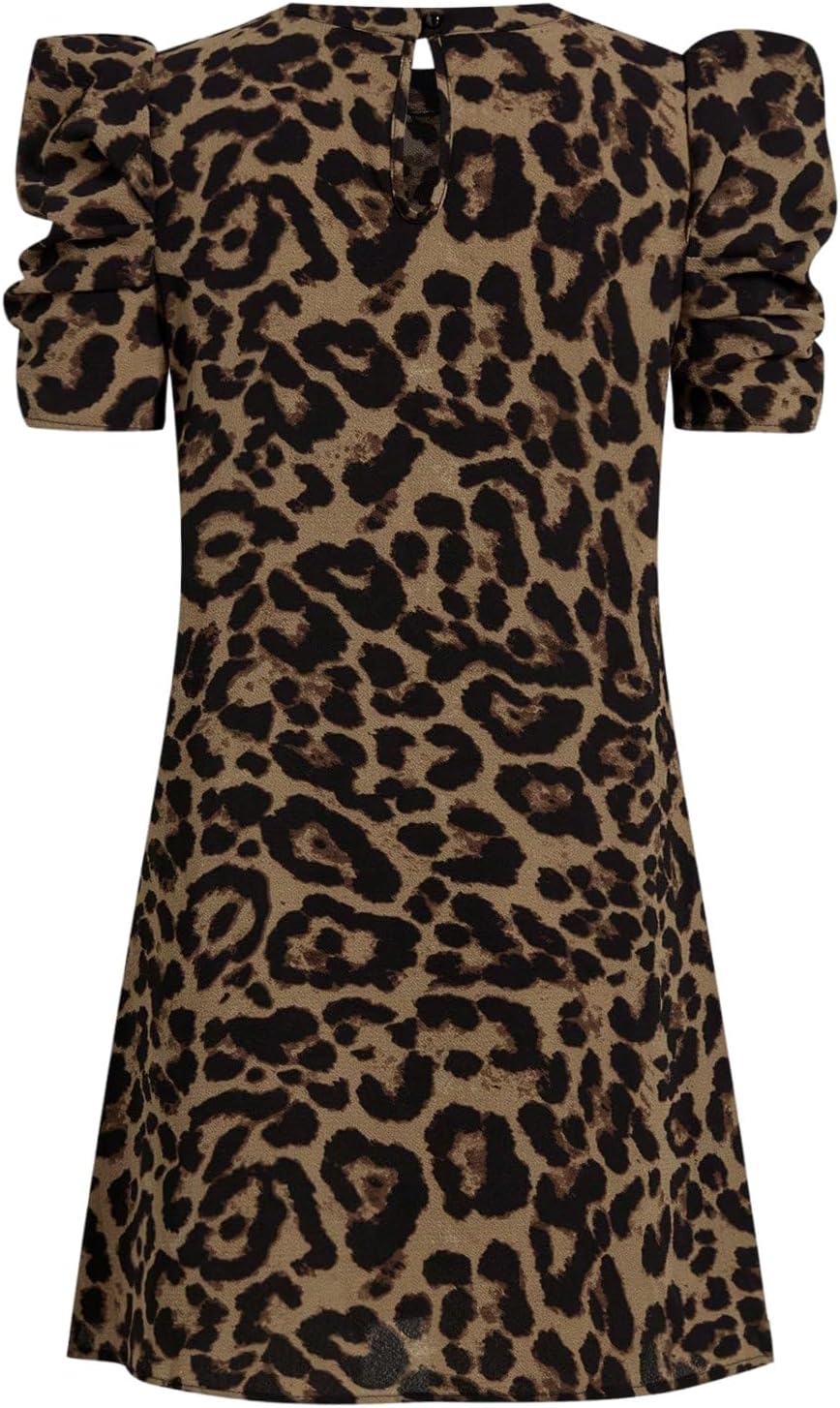 Rochie Mini Nina pentru Femei – Rochie Elegantă de Vară cu Manșete Bufante și Model Leopard Chic