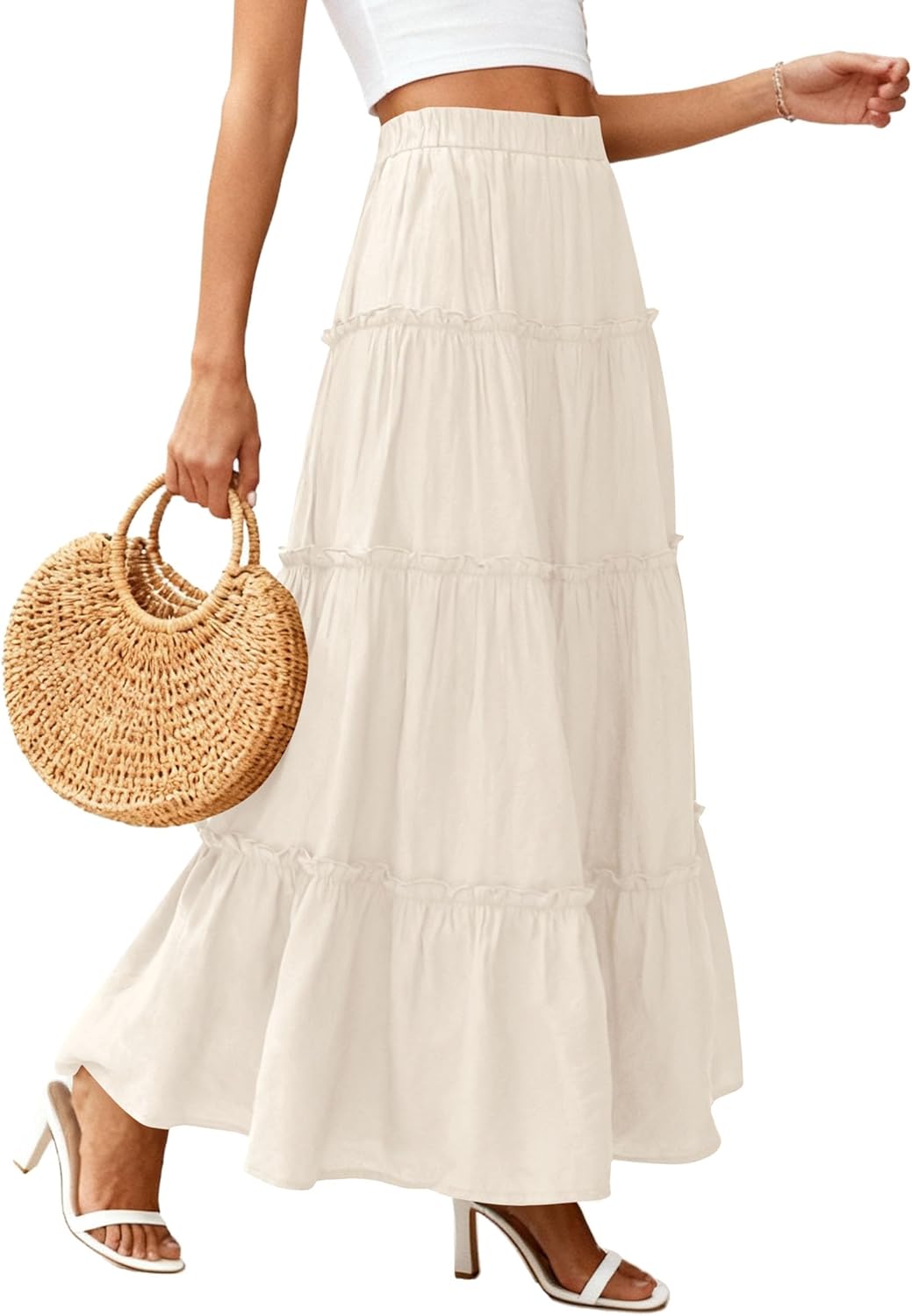Layza Maxirock Damen – Boho-Rock mit hoher Taille, fließend & Volants Sommer