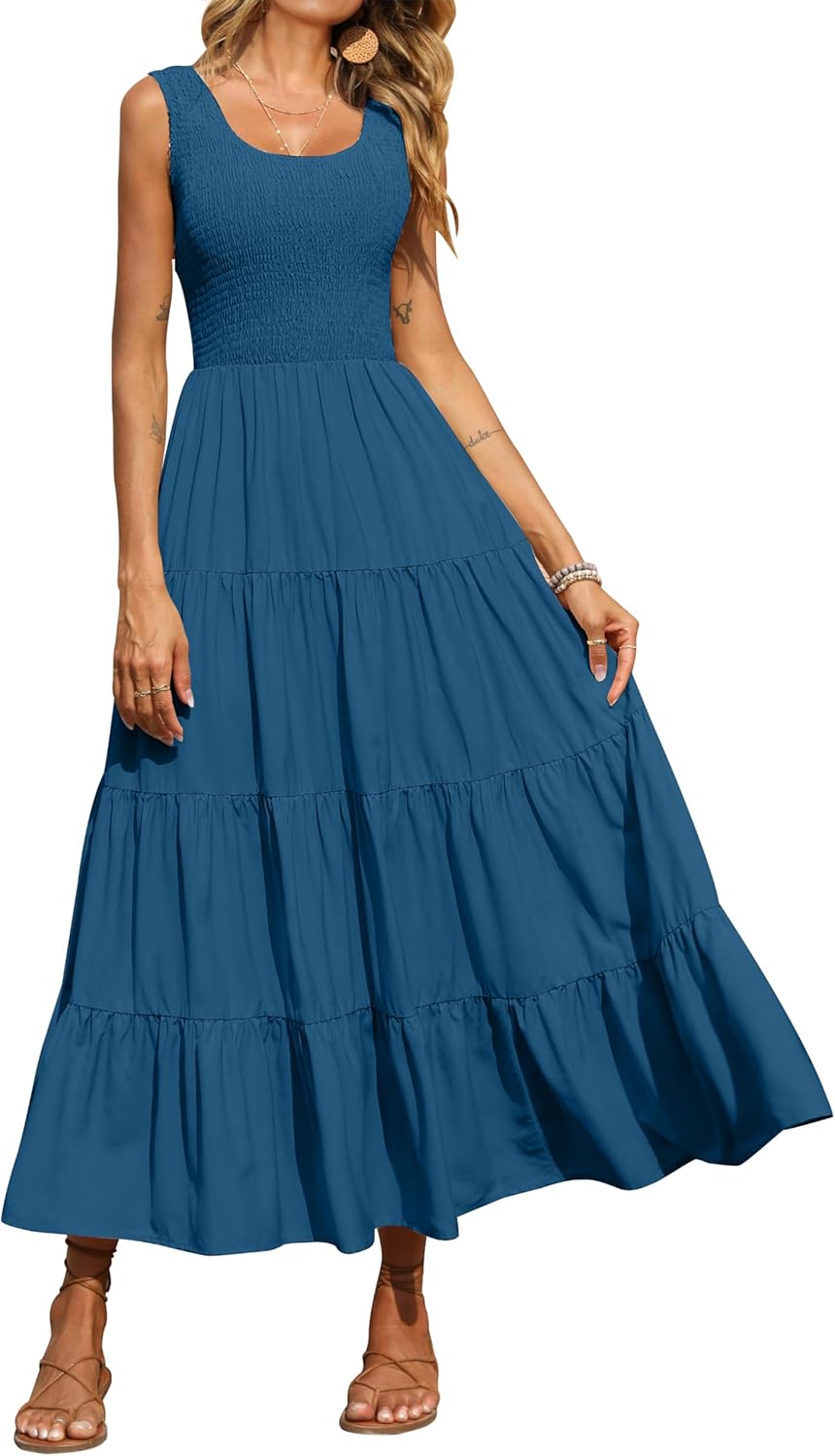 Élina Maxikleid Damen – Ärmelloses gerafftes Kleid A-Linien-Schnitt Sommer Boho
