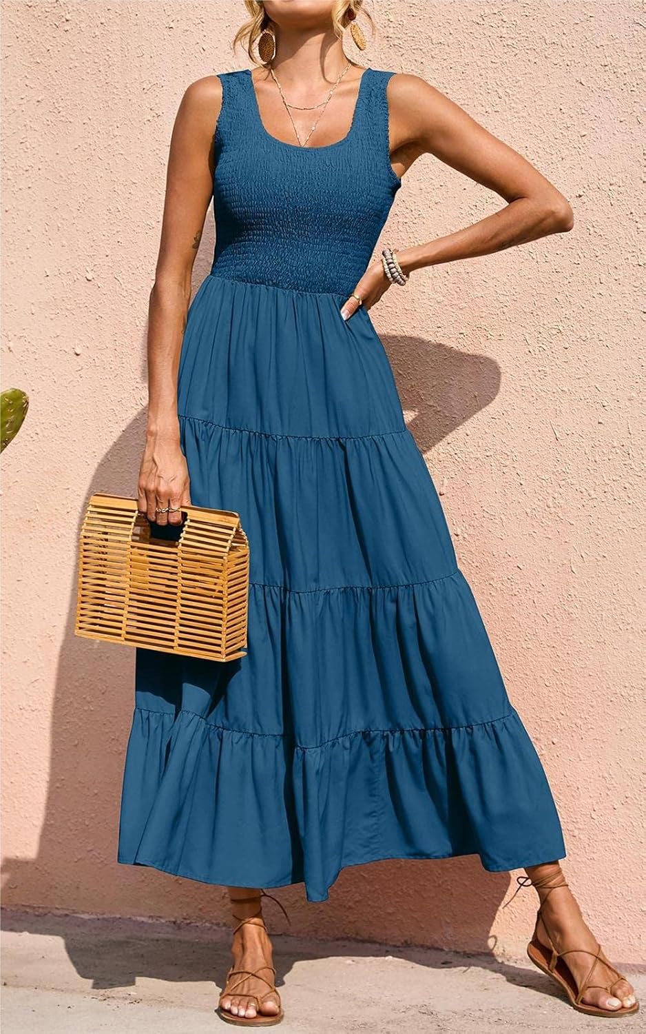 Élina Maxikleid Damen – Ärmelloses gerafftes Kleid A-Linien-Schnitt Sommer Boho