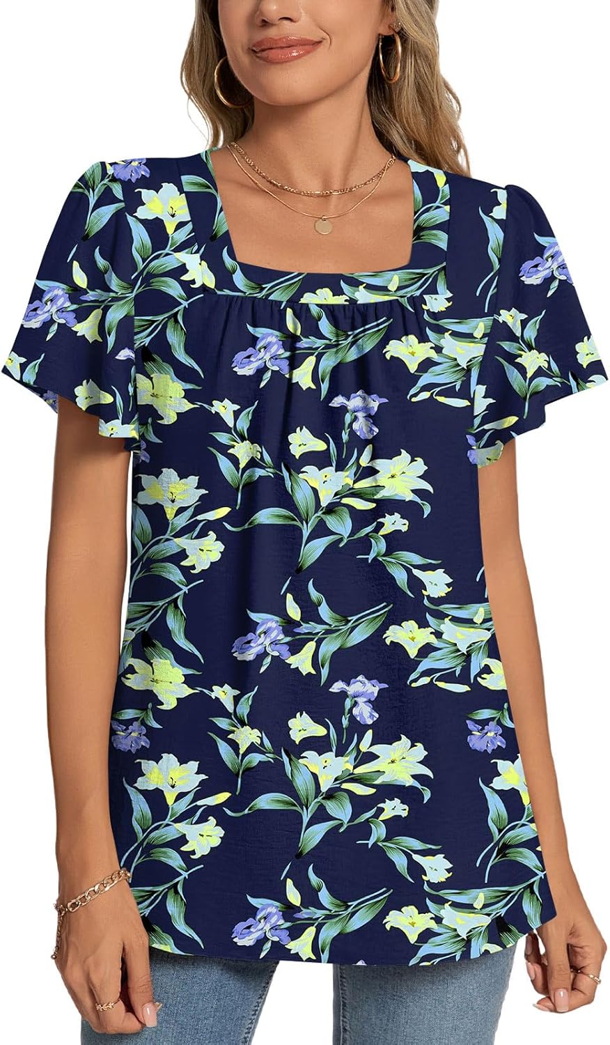 Éva Blouse Women’s – Elegant Top with Square Neck and Petal Sleeves