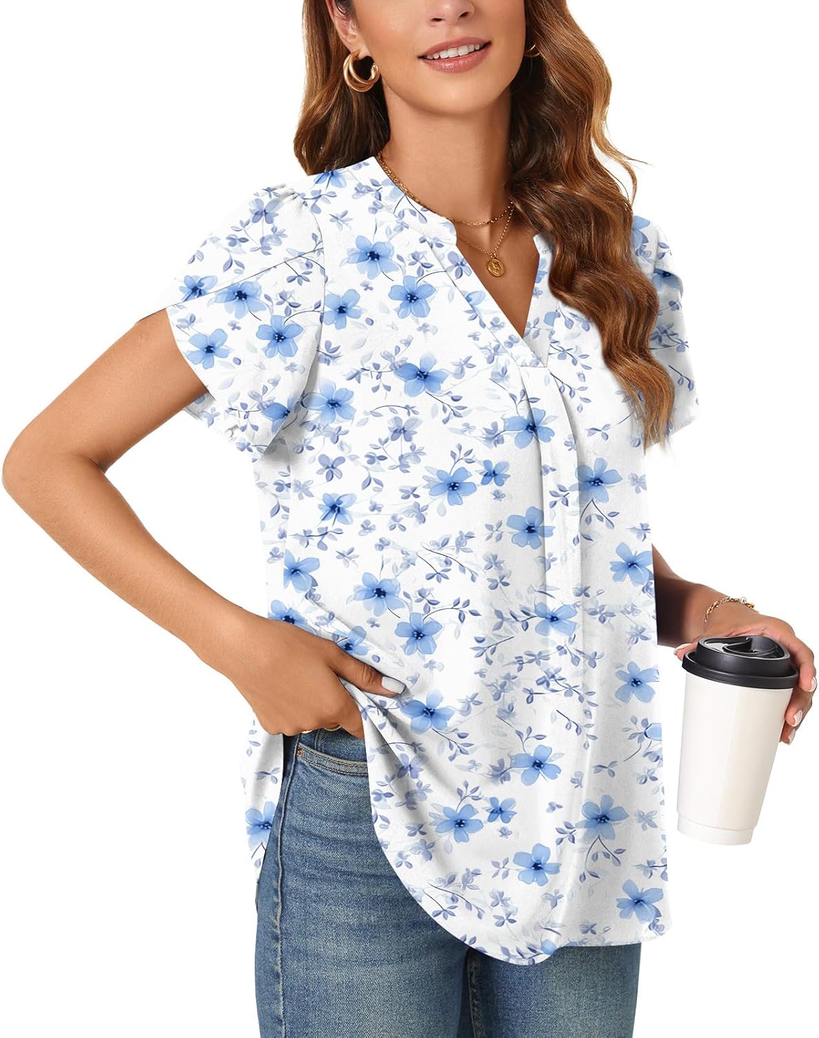 Aurélie Bluse Damen – Elegantes Chiffonoberteil mit V-Ausschnitt und Tulpenärmeln