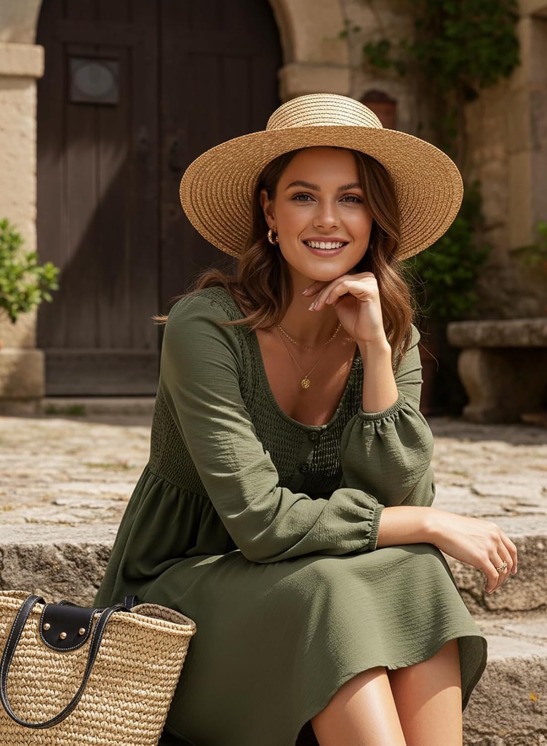 Sophie Robe Femme Midi Mousseline – Col Rond, Manches Longues, Coupe A-Line