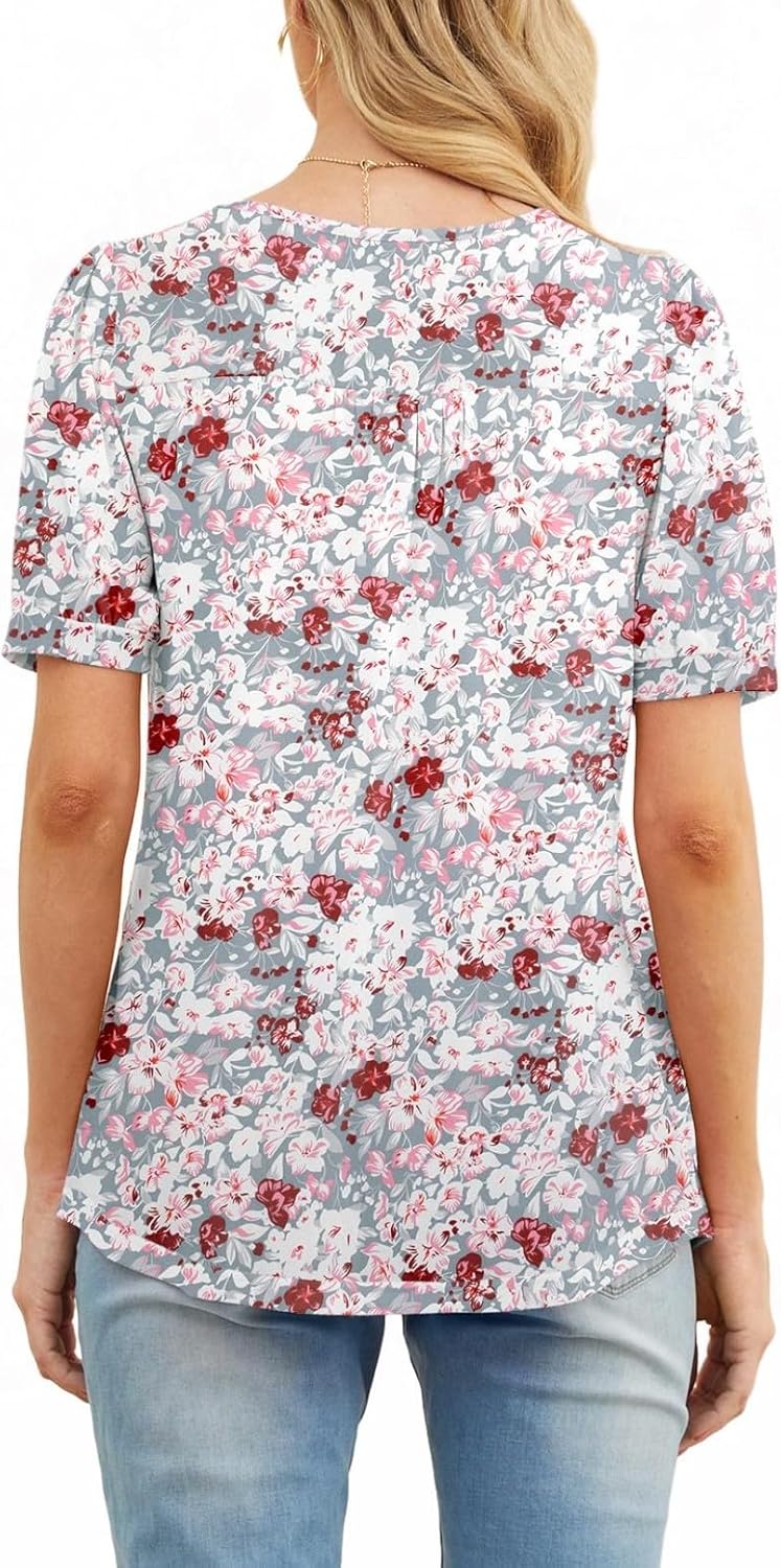 Juliette Blouse Women’s – Flowing Top with Pleats and Short Sleeves