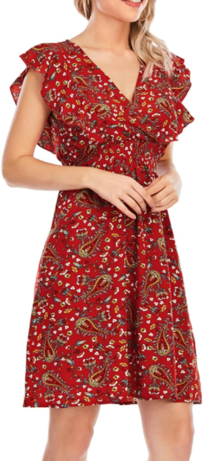 Chloé Mini-mekko Naisille – Kukallinen Sifonkimekko V-päänti Volantit Hihaton