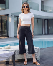 Nina Capri-broek voor dames – wijde broek met hoge taille, koord en zakken, zomer