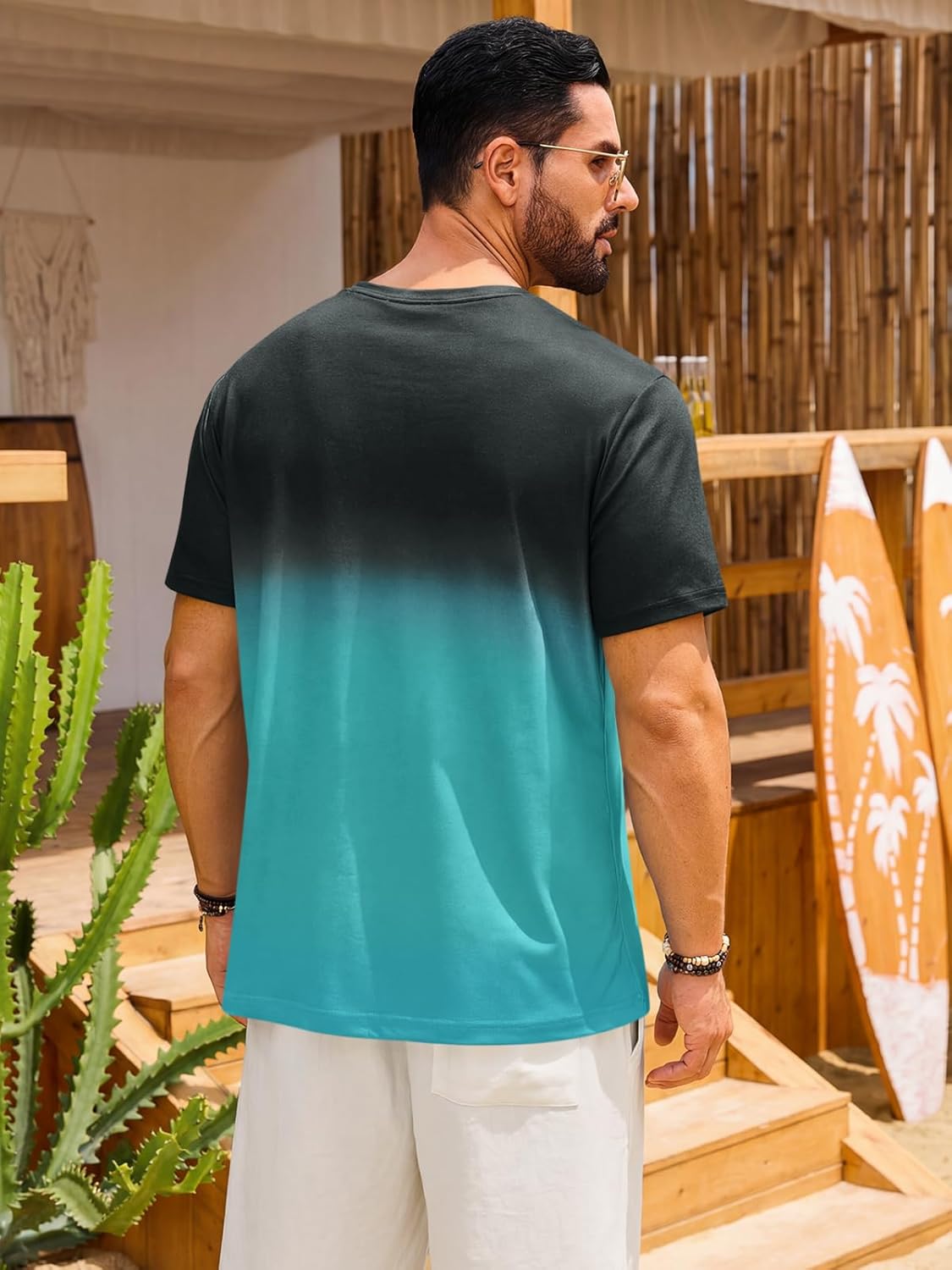 Liam T-shirt Herre – T-shirt med Palmegradient, Vintage Strand- og Casualstil