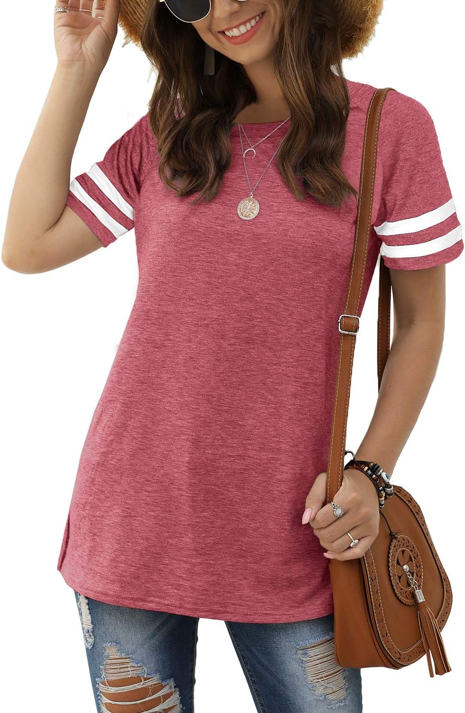 Zoé T-Shirt Femme Rayures – Top Col Rond Coupe Ample Fente Latérale Chic