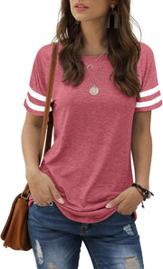 Zoé T-Shirt Femme Rayures – Top Col Rond Coupe Ample Fente Latérale Chic