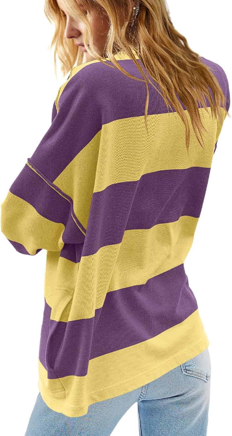 Milagros Sweat Oversize Femme – Pull Col V Rayé à Épaules Tombantes