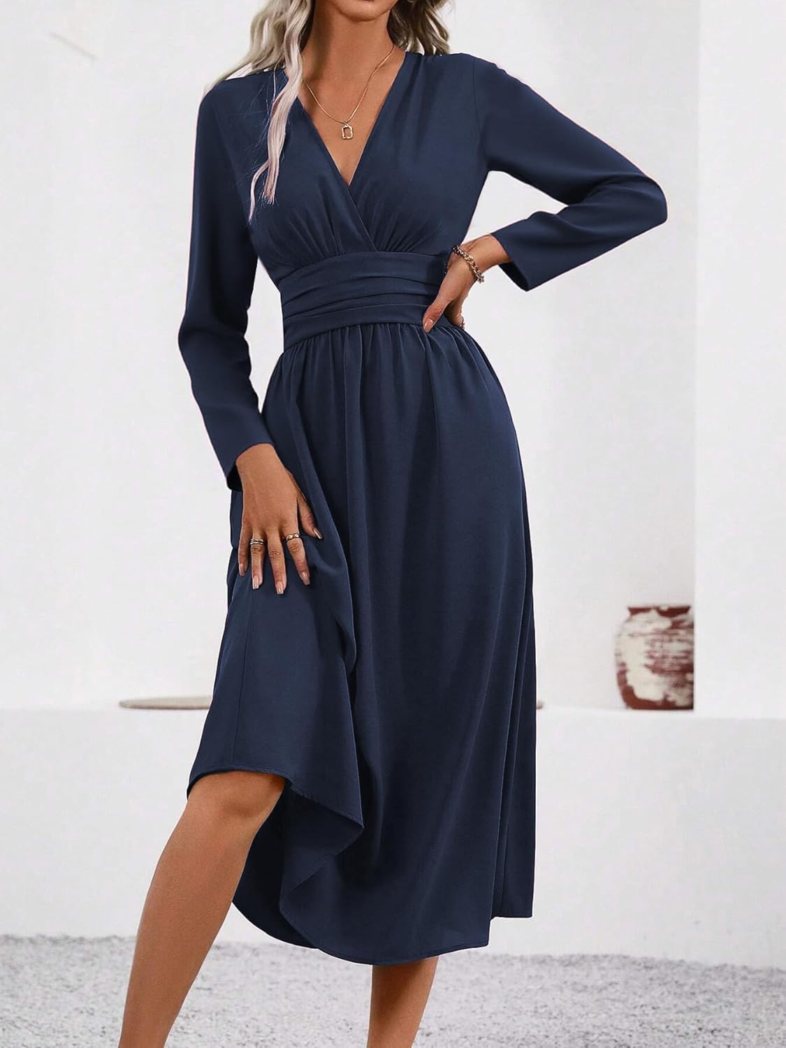 Isabelle Maxi Ruha Nőknek – Elegáns Hosszú Ujjú V-nyakú Átlapolt Ruha