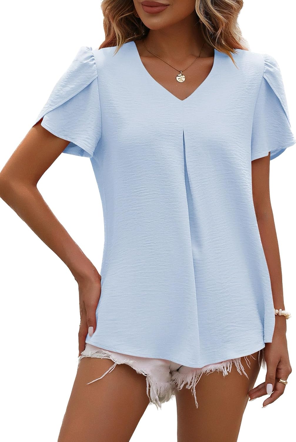 Princess Women's Chiffon Blouse – Flowing V-Neck Top with Short Sleeves Elegant Summer