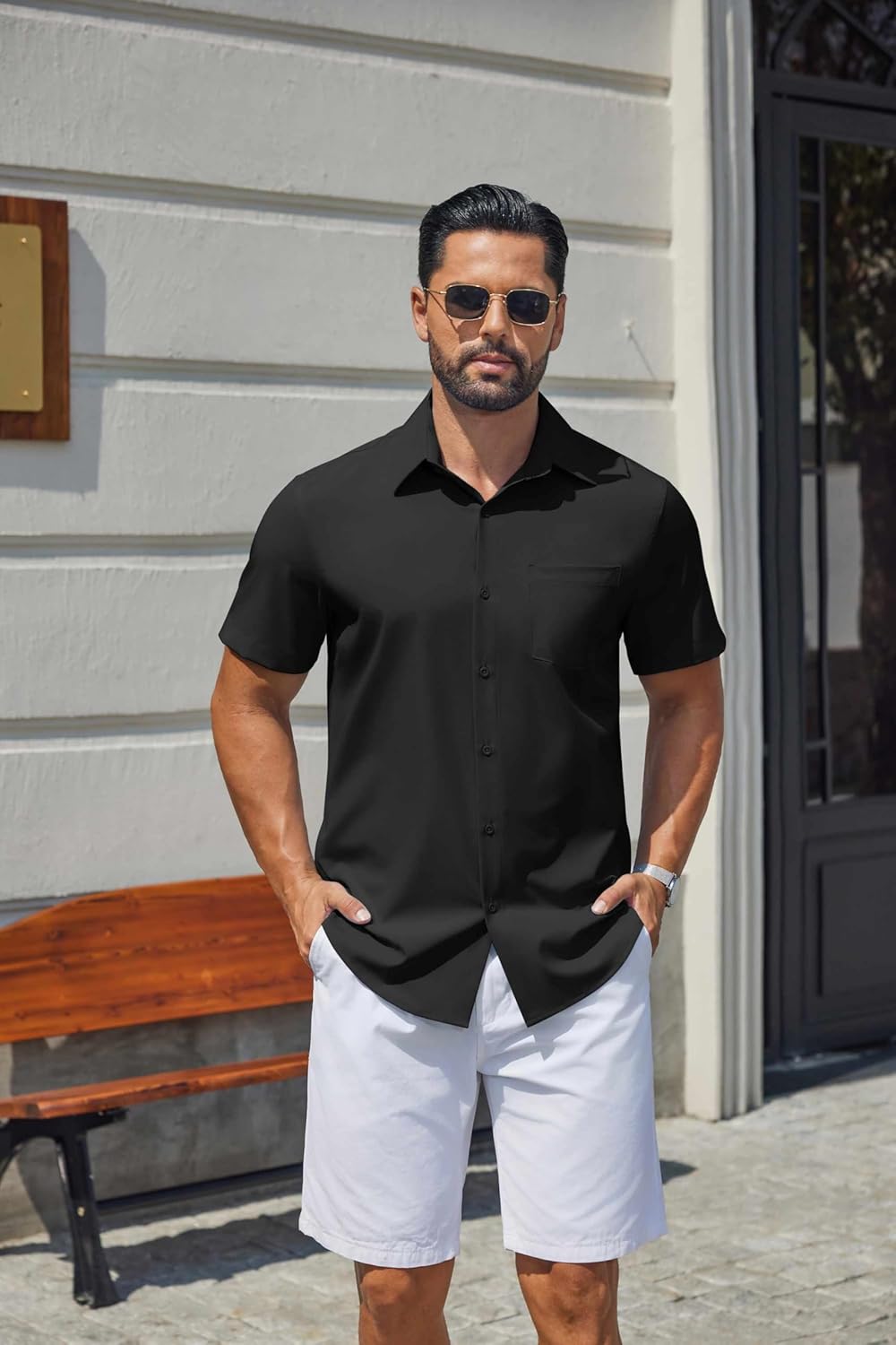 Hulyo overhemd heren – stretch overhemd met korte mouwen, knoopsluiting & casual chique stijl