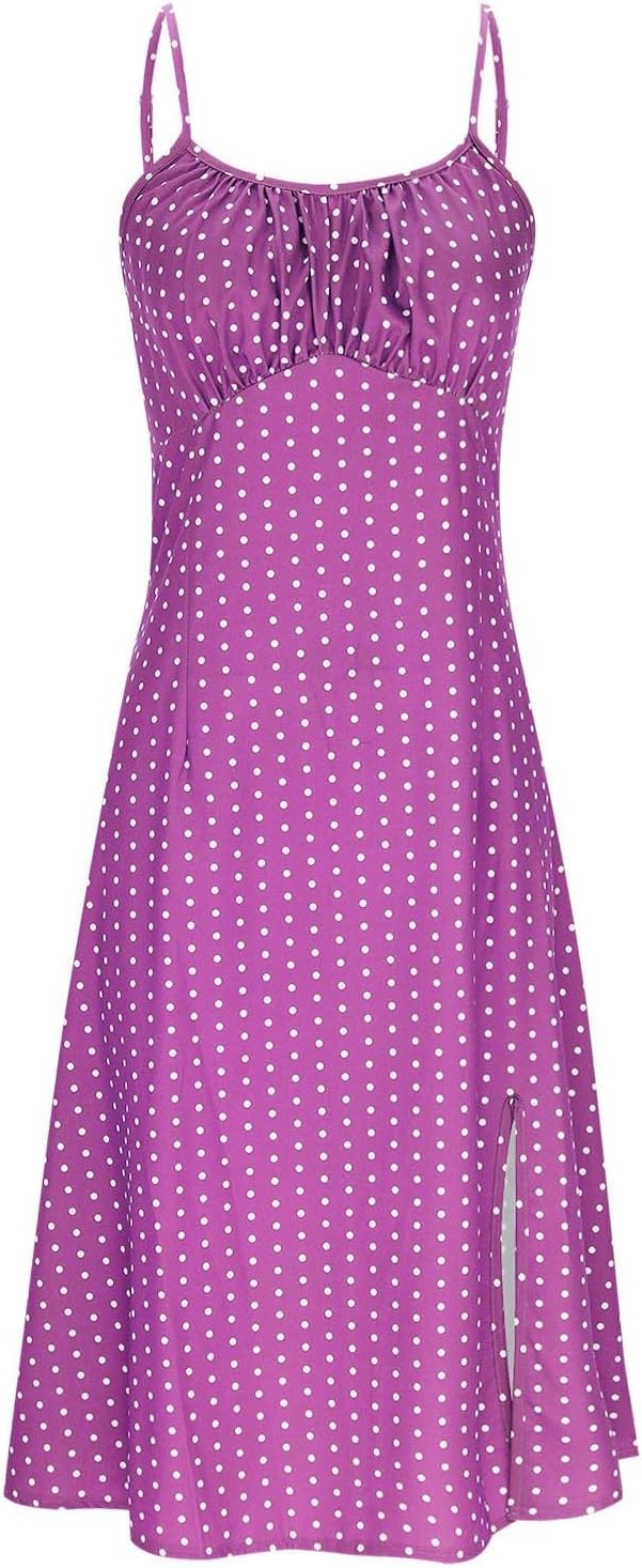 Vestido largo bohemio Clara con lunares – vestido de verano fluido con tirantes y abertura