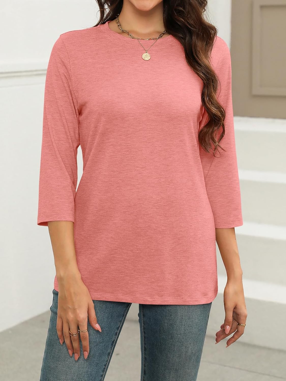 Julie T-shirt Dames – Basis Top Ronde Hals 3/4 Mouwen Licht Casual