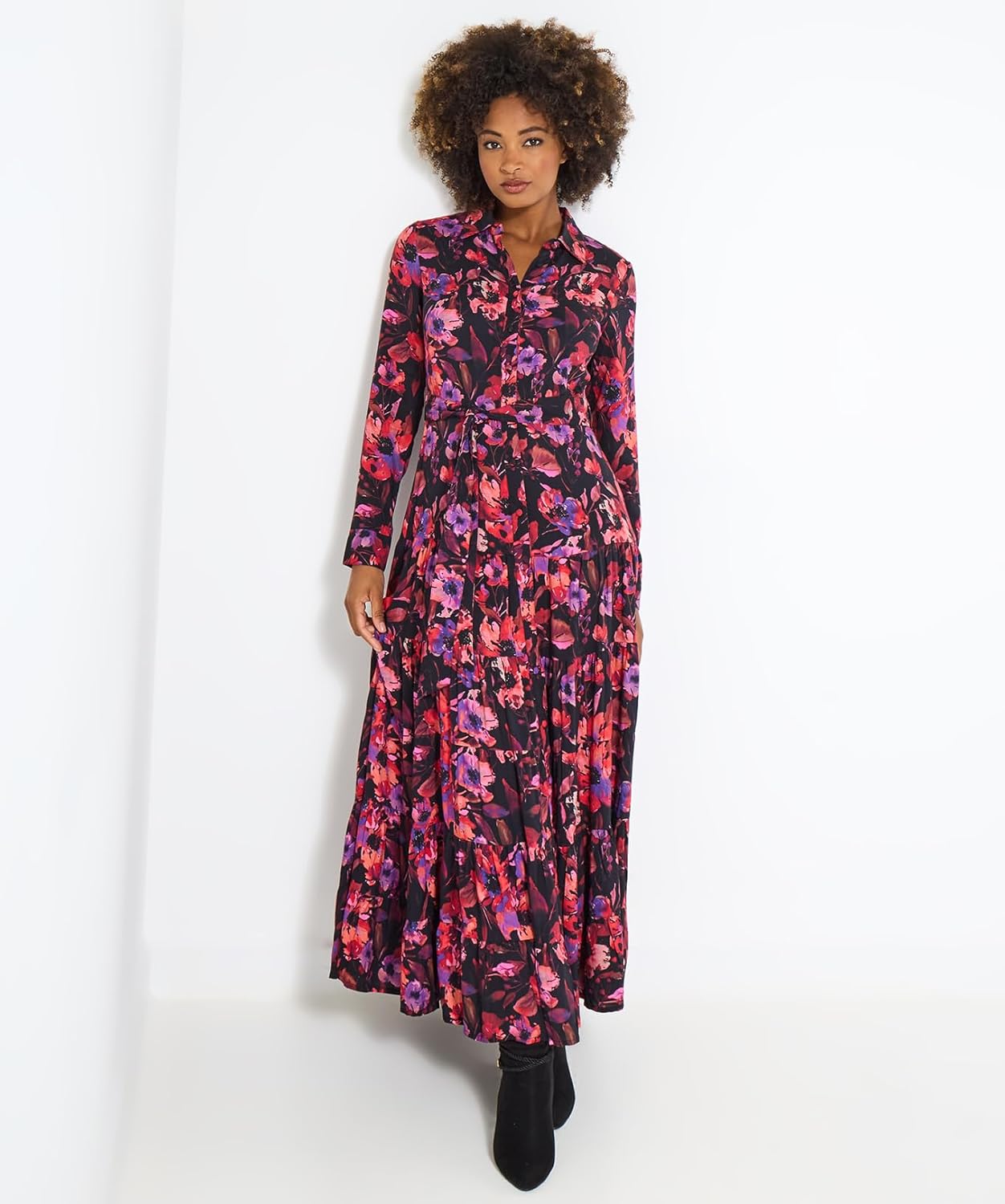 Chloé Rochie Cămașă Maxi Florală – Rochie Lungă cu Guler Cămașă și Mâneci Lungi Elegantă